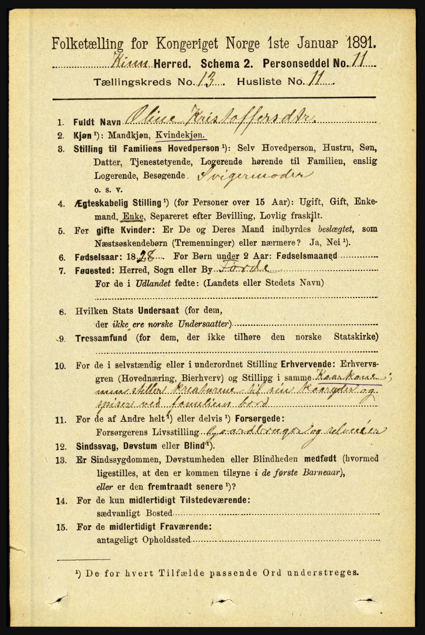 RA, 1891 census for 1437 Kinn, 1891, p. 5136