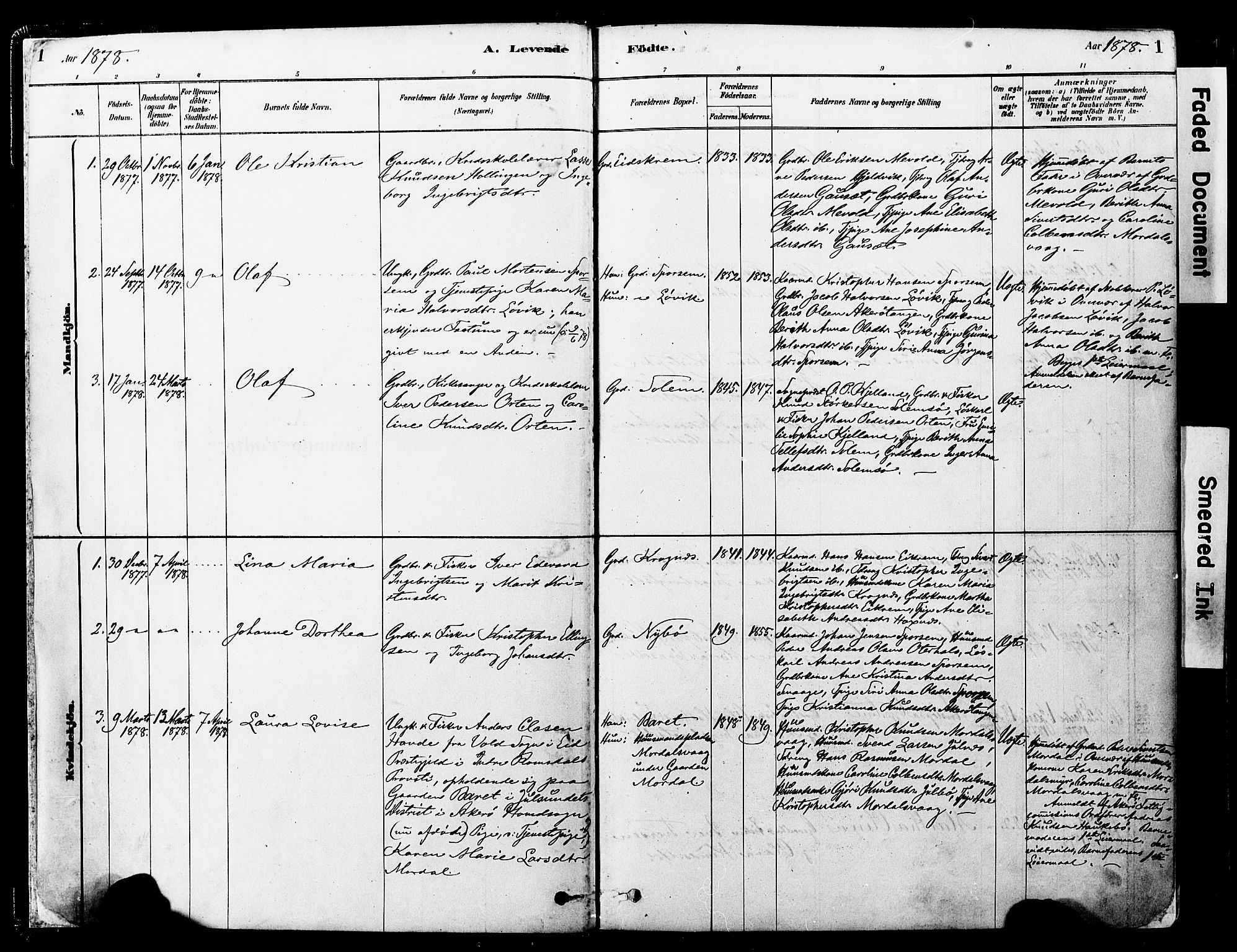 Ministerialprotokoller, klokkerbøker og fødselsregistre - Møre og Romsdal, SAT/A-1454/560/L0721: Parish register (official) no. 560A05, 1878-1917, p. 1