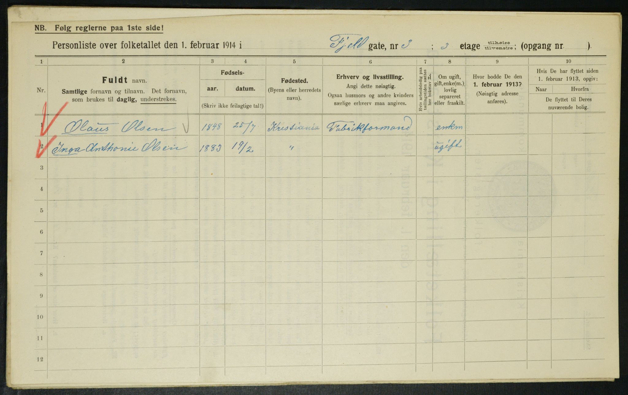 OBA, Municipal Census 1914 for Kristiania, 1914, p. 24462