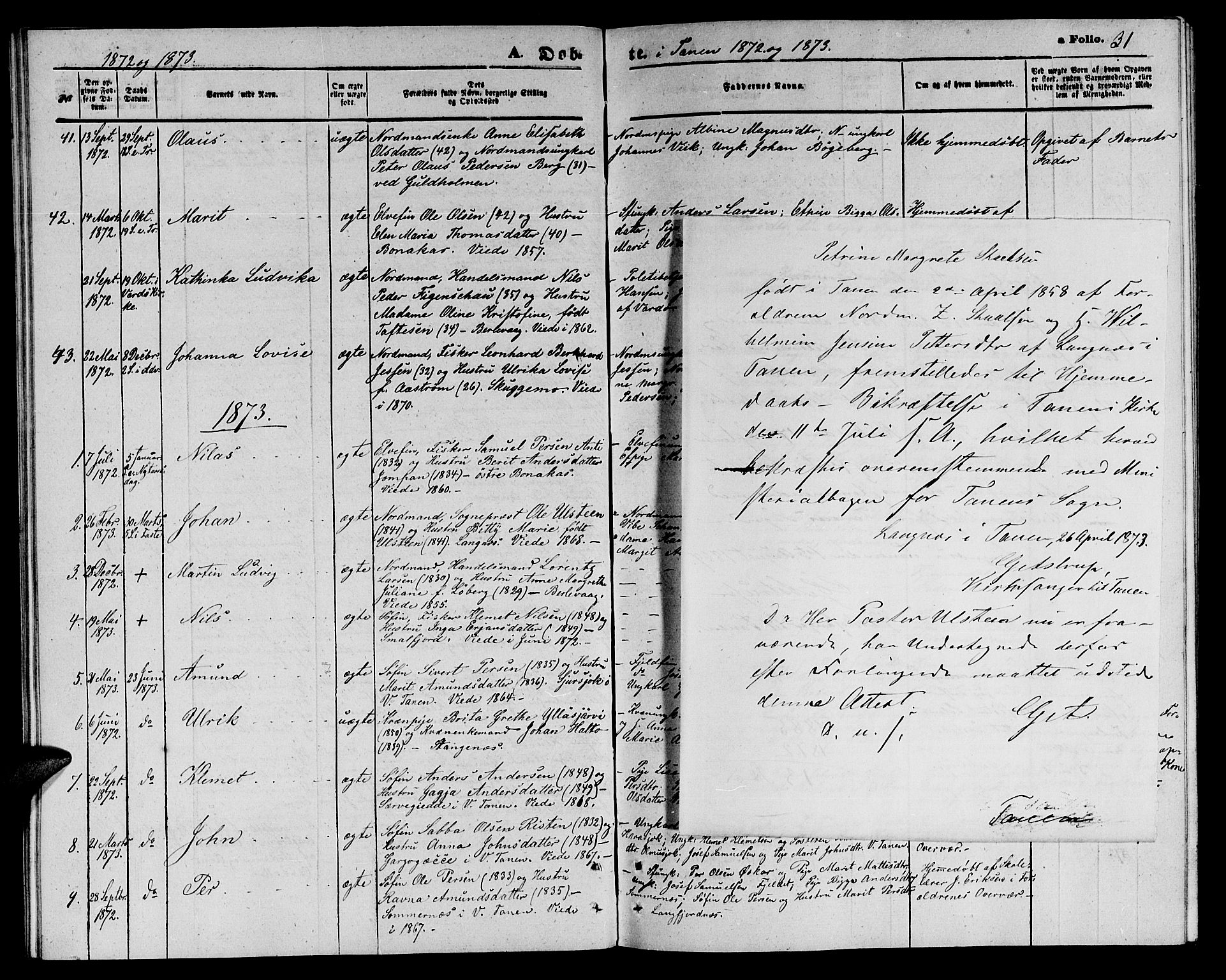 Tana sokneprestkontor, SATØ/S-1334/H/Hb/L0002klokker: Parish register (copy) no. 2 /1, 1866-1877, p. 31