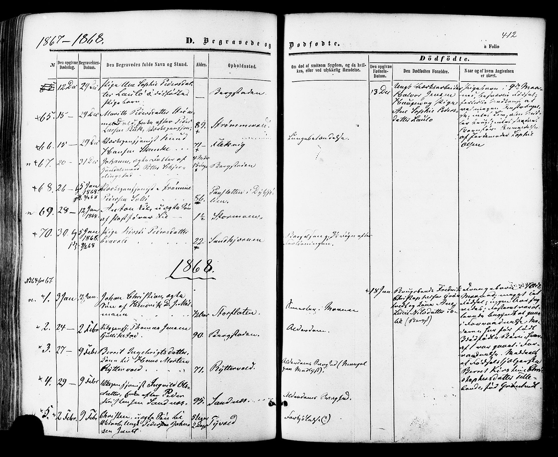 Ministerialprotokoller, klokkerbøker og fødselsregistre - Sør-Trøndelag, SAT/A-1456/681/L0932: Parish register (official) no. 681A10, 1860-1878, p. 412