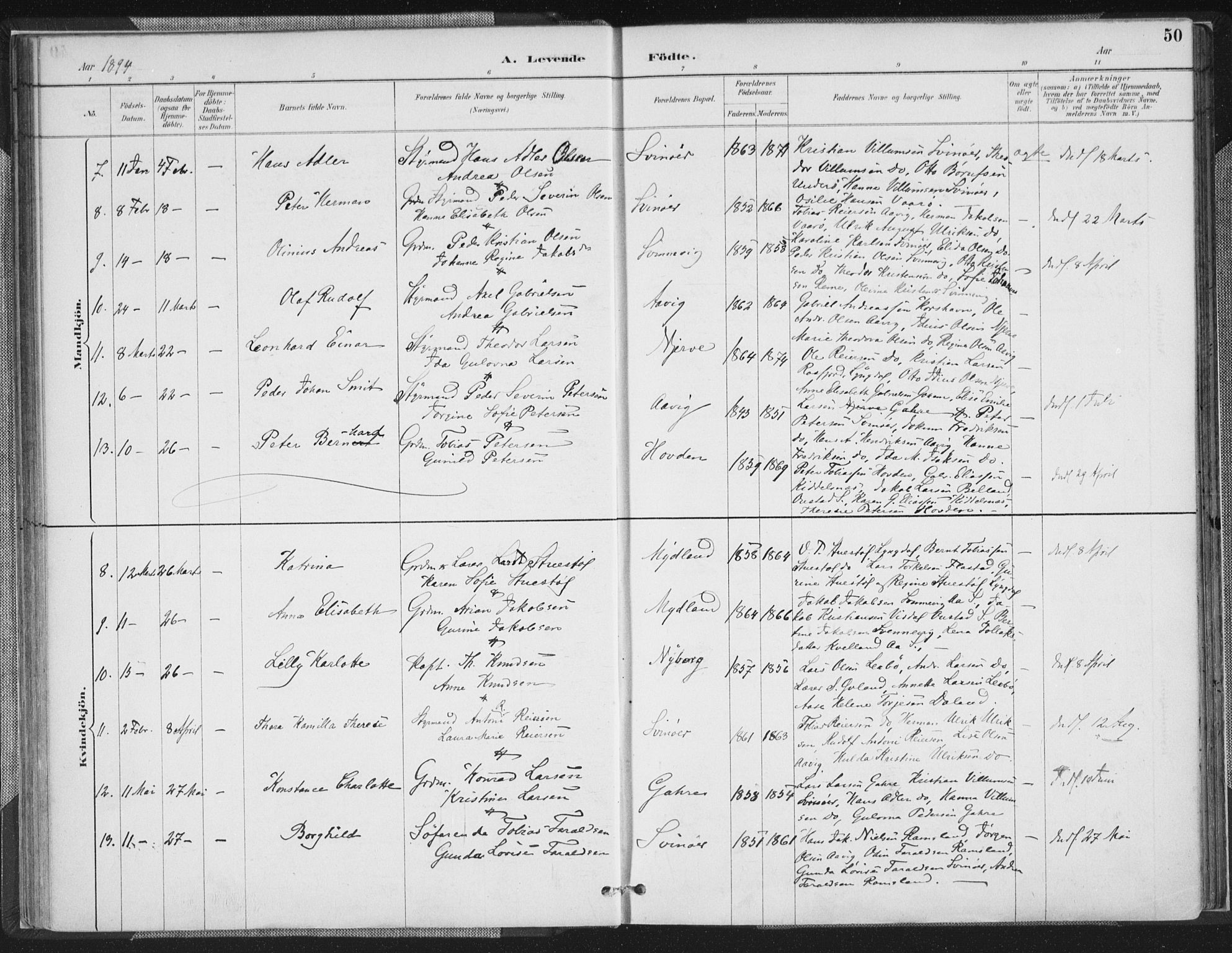 Sør-Audnedal sokneprestkontor, AV/SAK-1111-0039/F/Fa/Faa/L0004: Parish register (official) no. A 4, 1884-1909, p. 50