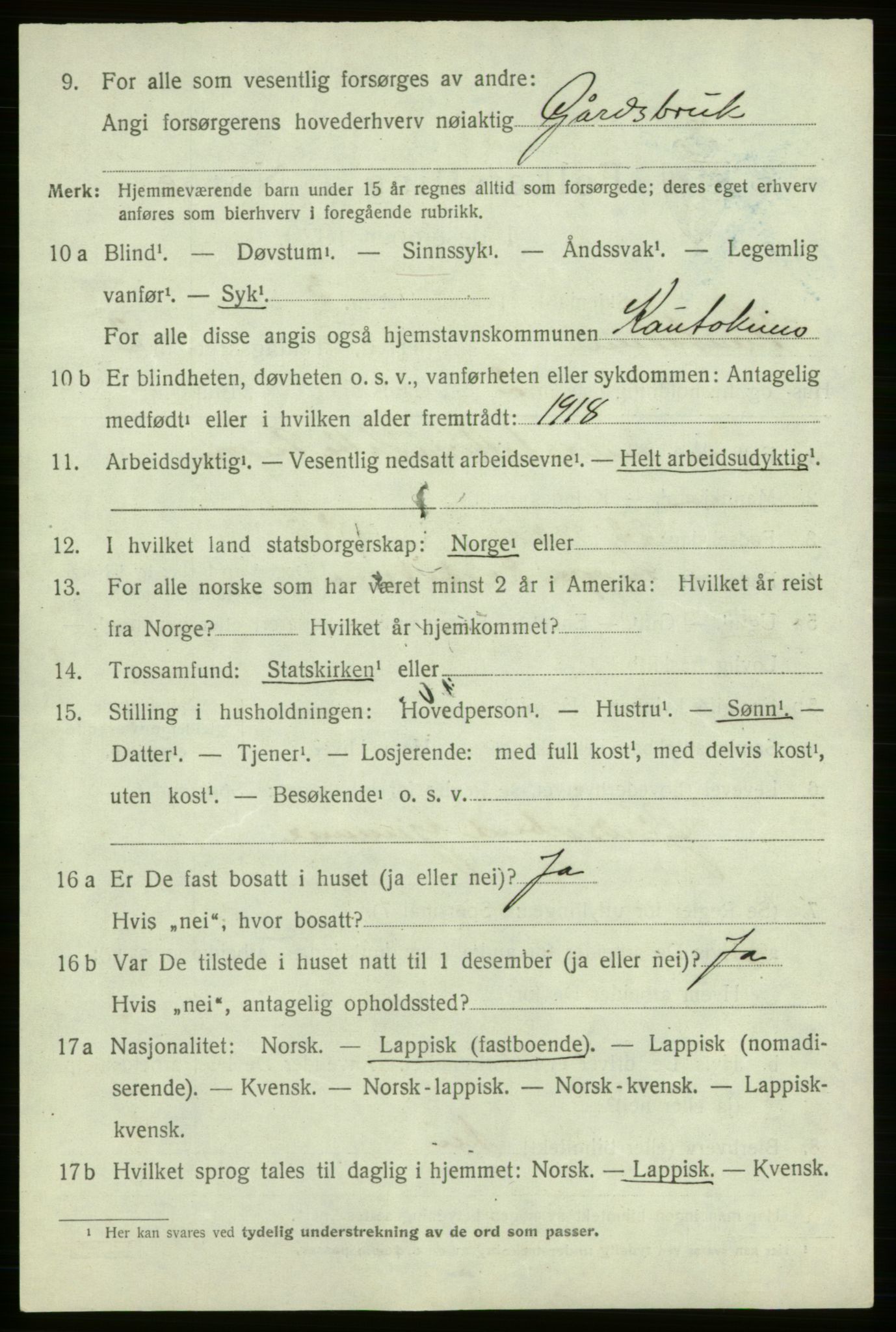 SATØ, 1920 census for Kautokeino, 1920, p. 1430