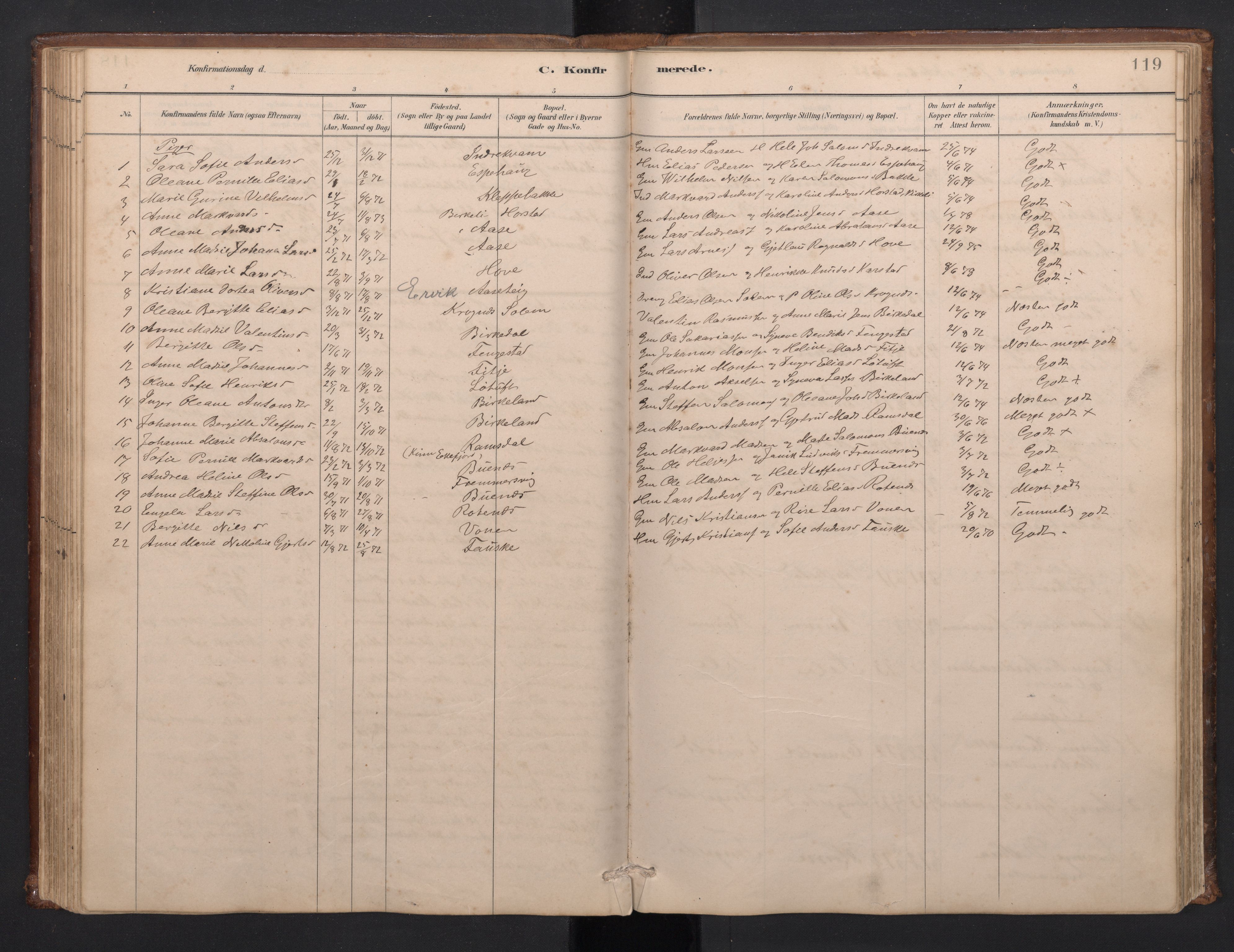 Førde sokneprestembete, SAB/A-79901/H/Hab/Habd/L0003: Parish register (copy) no. D 3, 1881-1897, p. 118b-119a