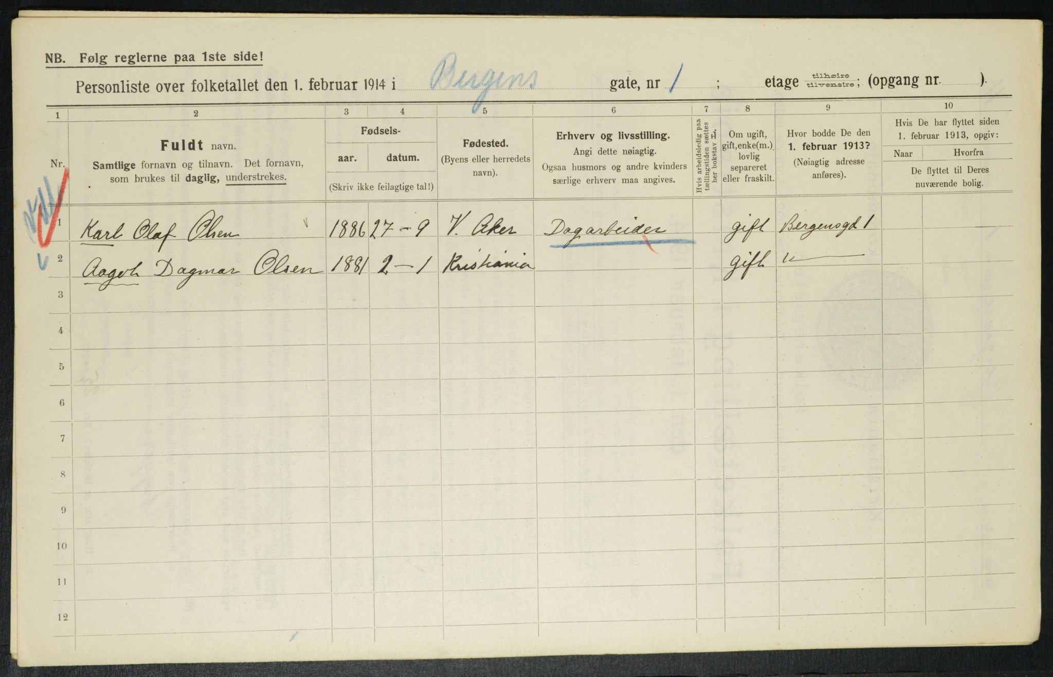 OBA, Municipal Census 1914 for Kristiania, 1914, p. 3702