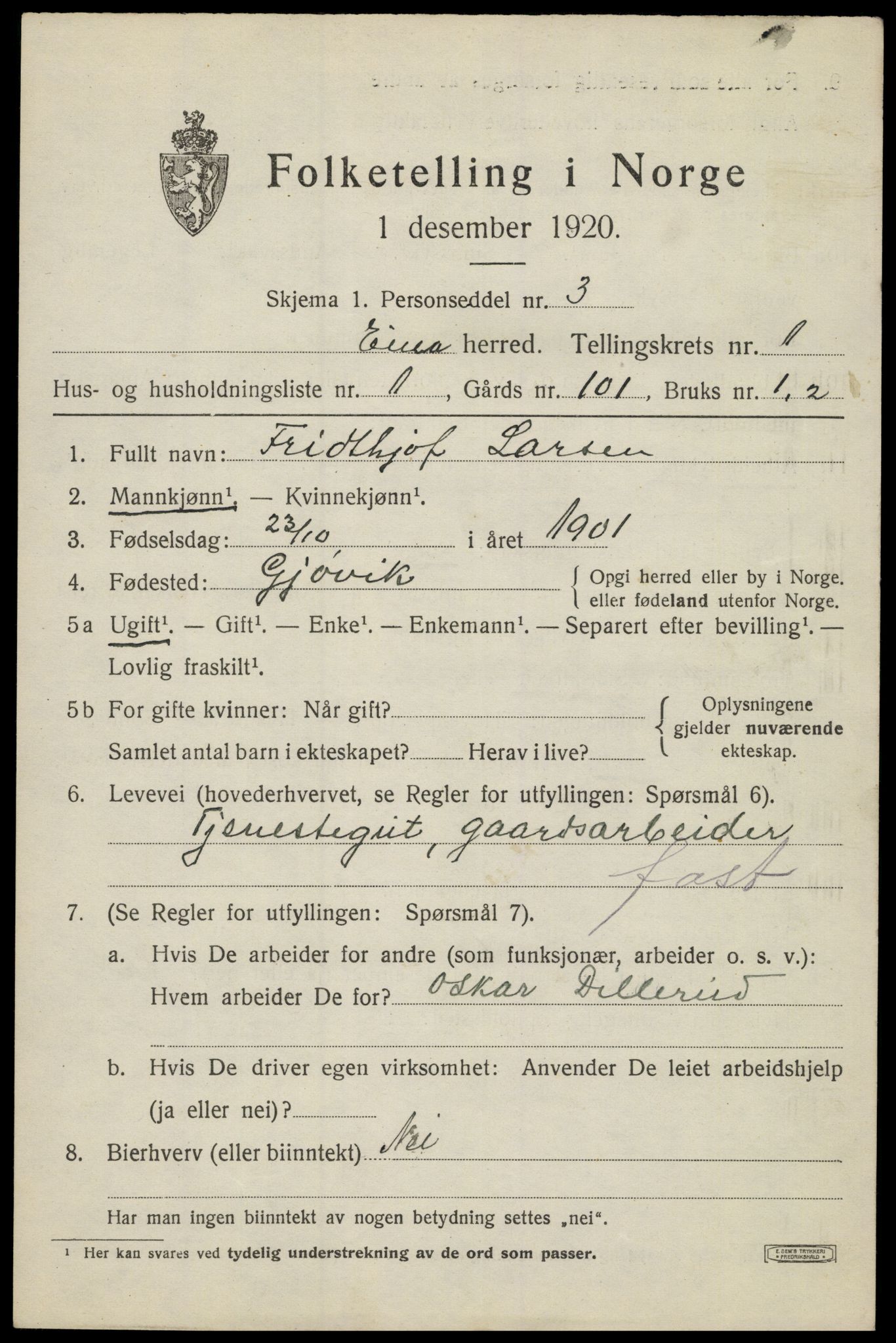 SAH, 1920 census for Eina, 1920, p. 518