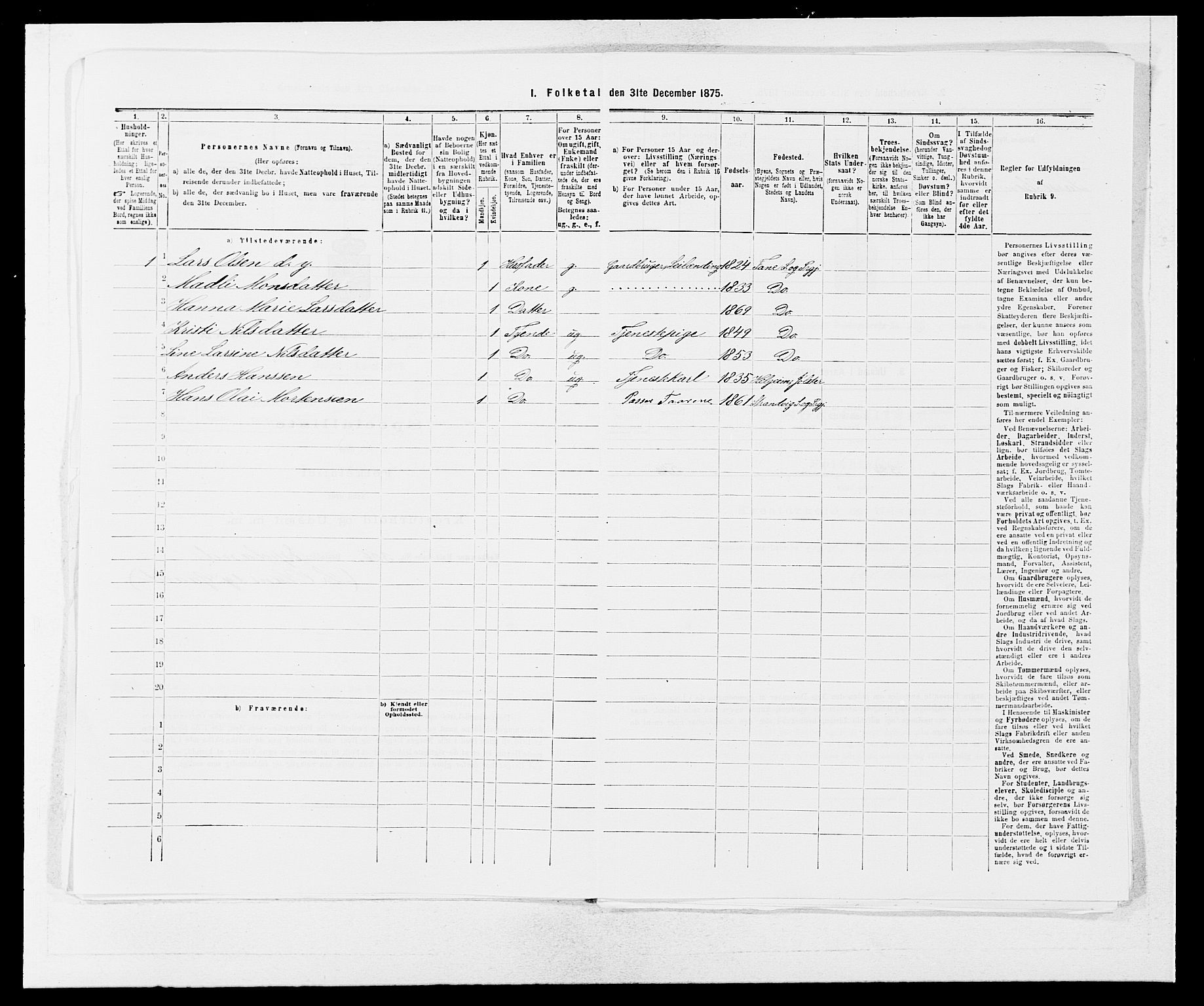 SAB, 1875 census for 1249P Fana, 1875, p. 1029