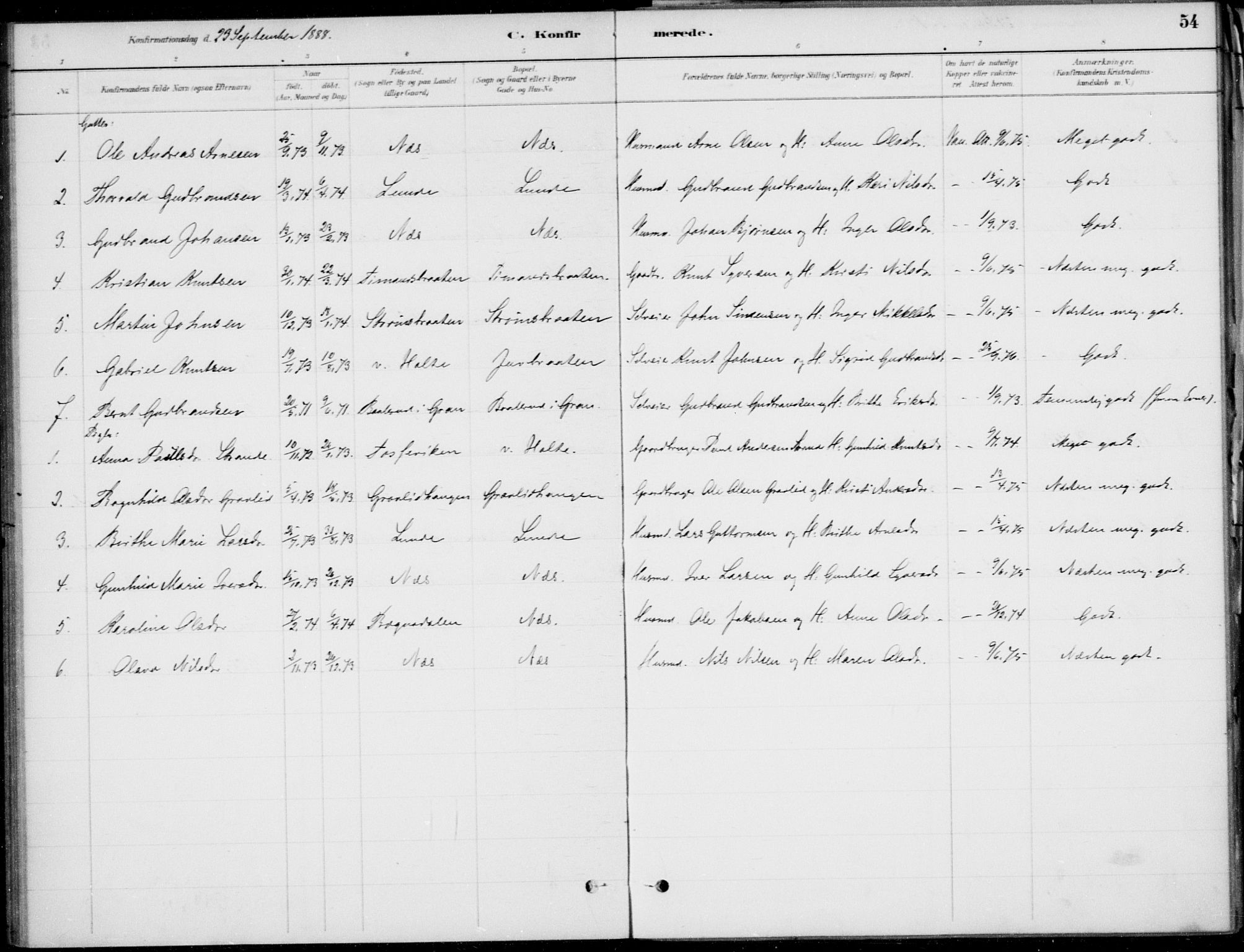 Ådal kirkebøker, AV/SAKO-A-248/F/Fa/L0004: Parish register (official) no. I 4, 1884-1904, p. 54