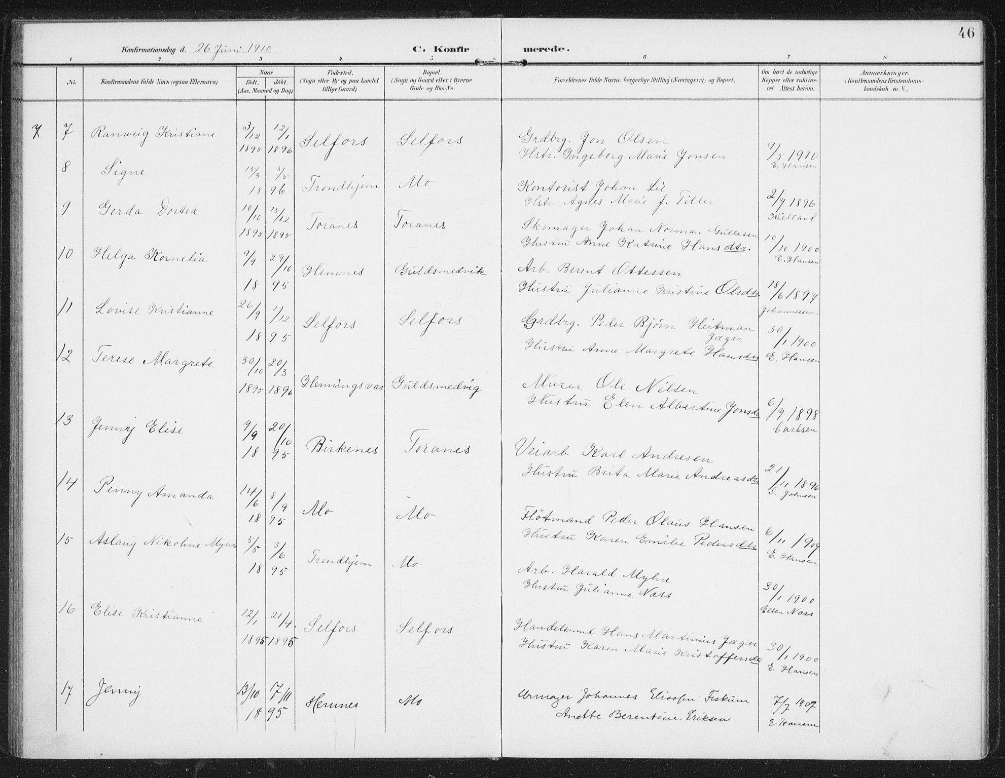 Ministerialprotokoller, klokkerbøker og fødselsregistre - Nordland, AV/SAT-A-1459/827/L0403: Parish register (official) no. 827A15, 1903-1912, p. 46