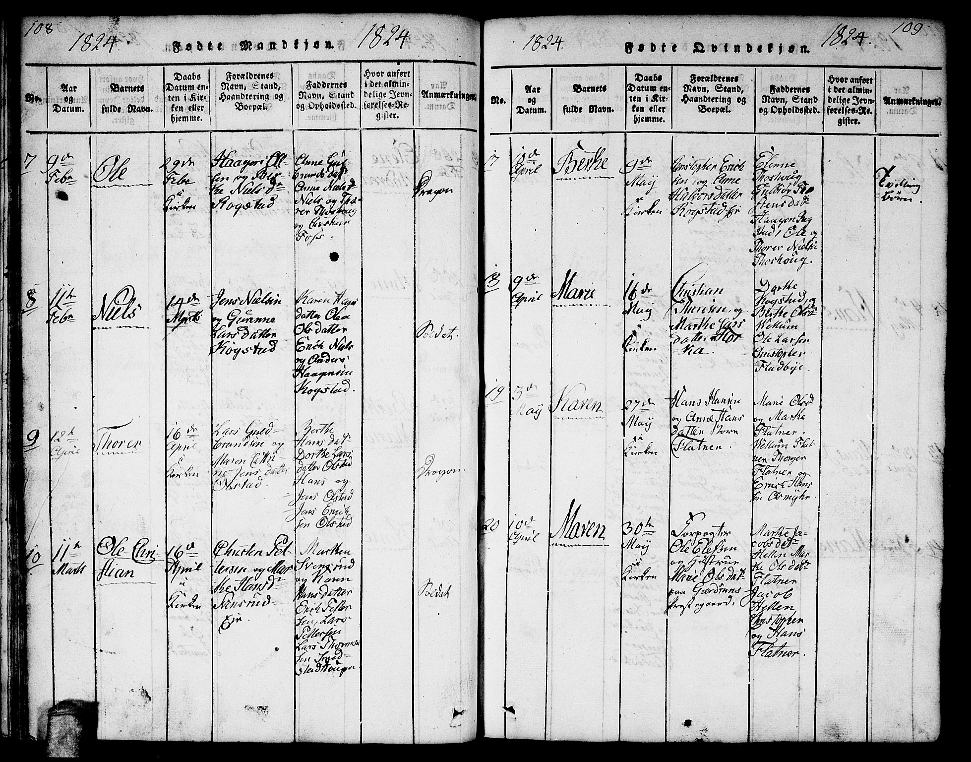 Gjerdrum prestekontor Kirkebøker, SAO/A-10412b/F/Fa/L0004: Parish register (official) no. I 4, 1816-1836, p. 108-109