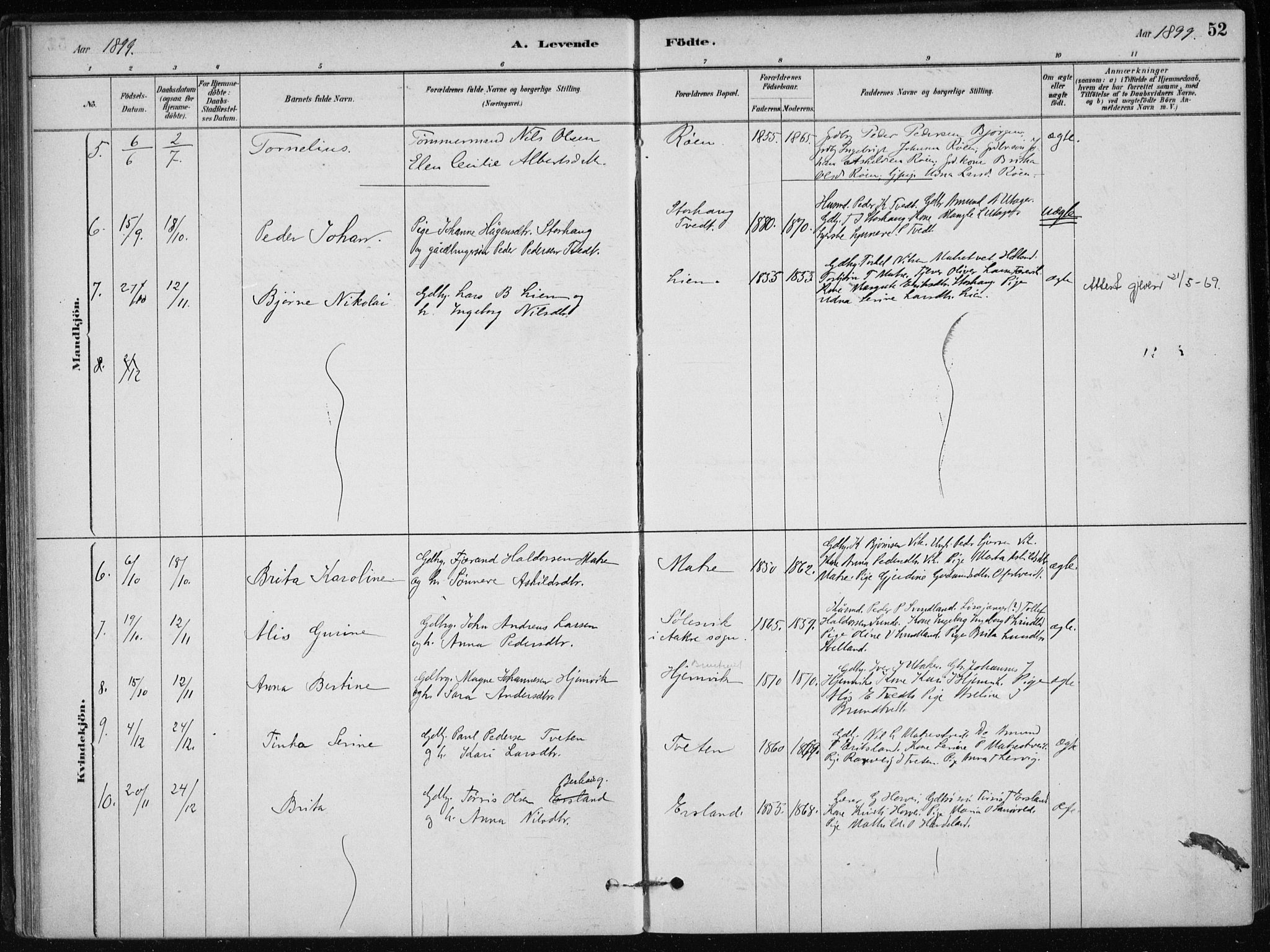 Skånevik sokneprestembete, AV/SAB-A-77801/H/Haa: Parish register (official) no. C  1, 1879-1917, p. 52