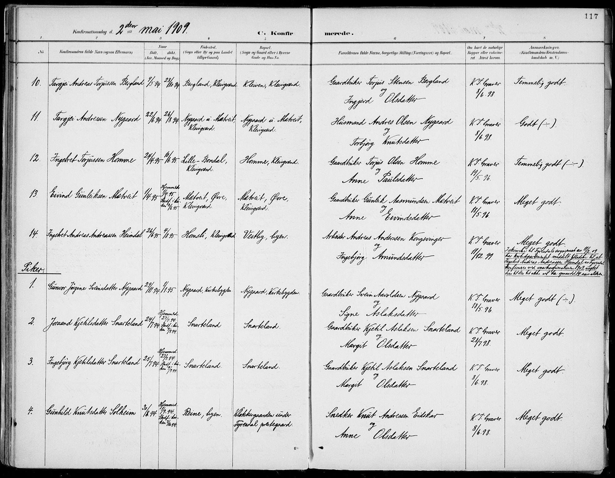 Fyresdal kirkebøker, SAKO/A-263/F/Fa/L0007: Parish register (official) no. I 7, 1887-1914, p. 117
