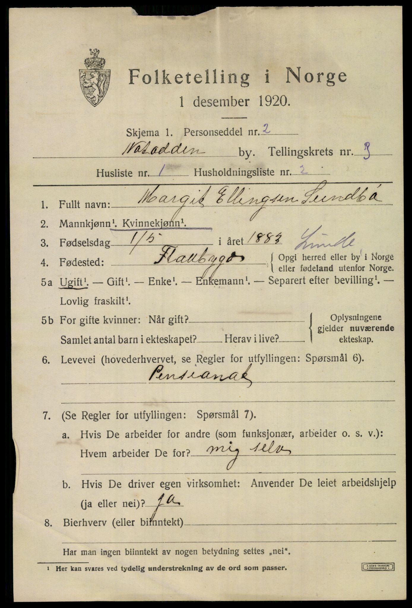 SAKO, 1920 census for Notodden, 1920, p. 8314