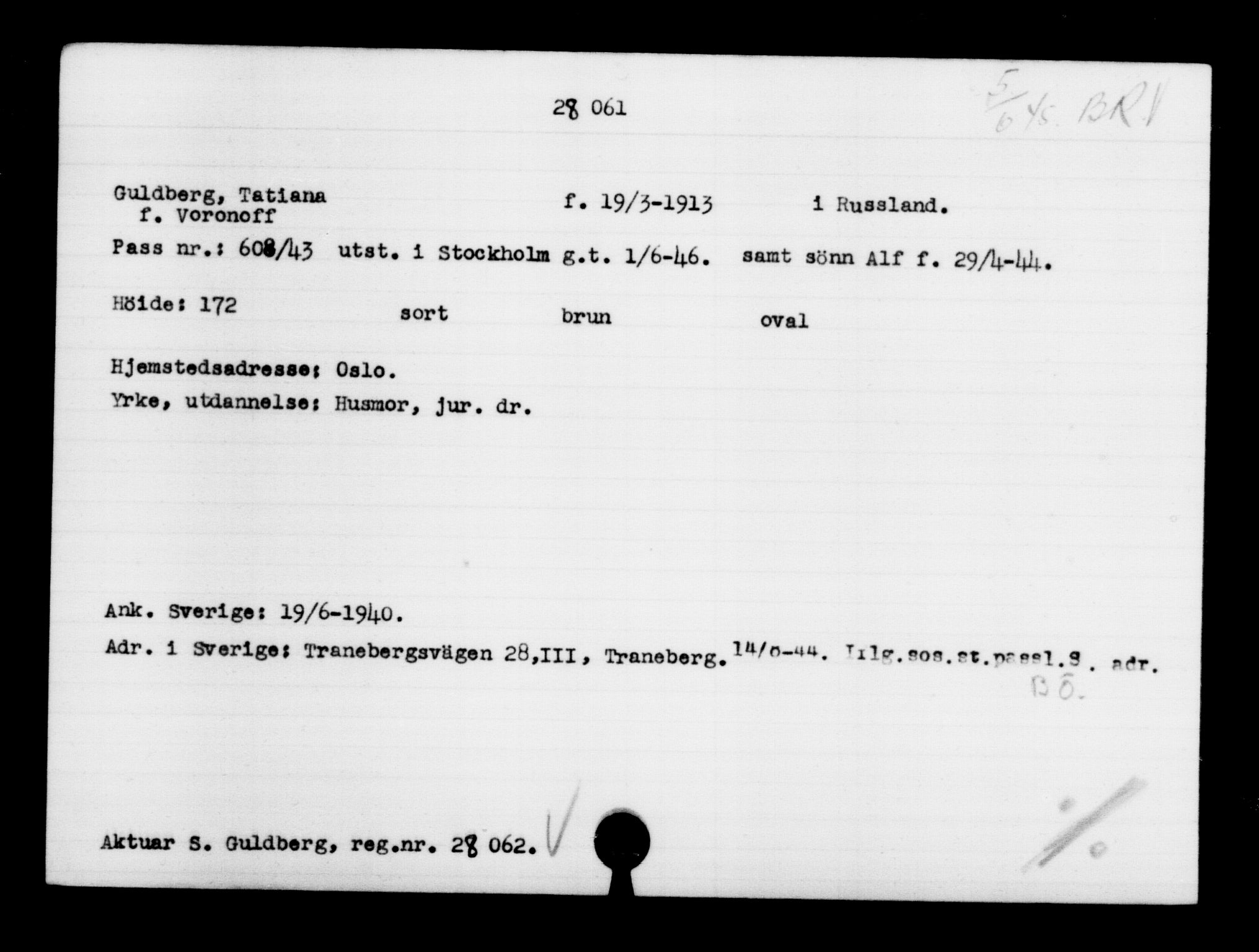 Utenriksstasjonene, Legasjonen i Stockholm, Flyktningkontoret, AV/RA-S-6753/V/Va/L0011: Kjesäterkartoteket, flyktninger med registreringsnr. 25300-28349, 1940-1945, p. 2944