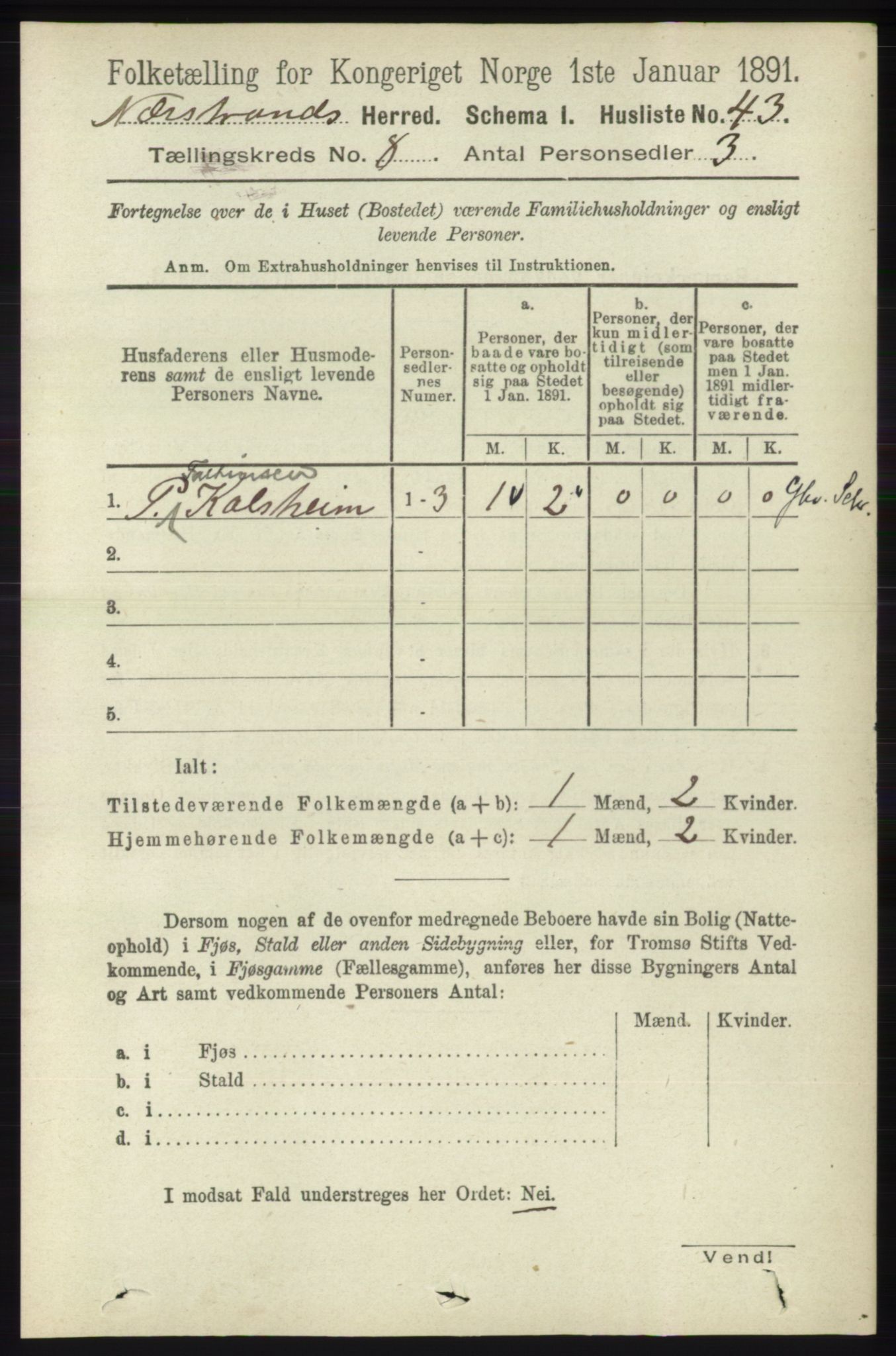 RA, 1891 census for 1139 Nedstrand, 1891, p. 1432