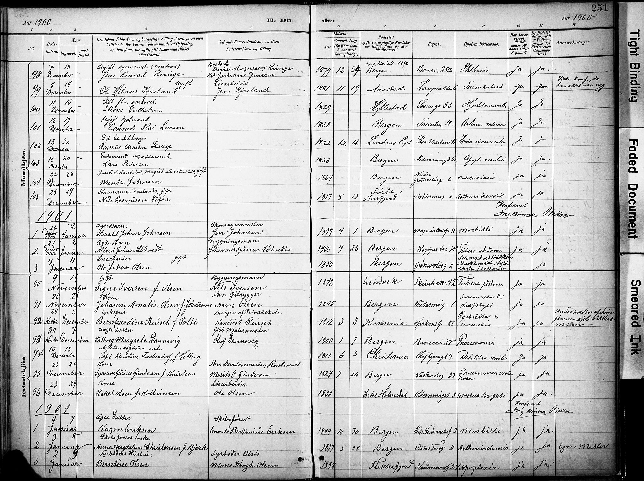 Domkirken sokneprestembete, SAB/A-74801/H/Haa/L0043: Parish register (official) no. E 5, 1882-1904, p. 251