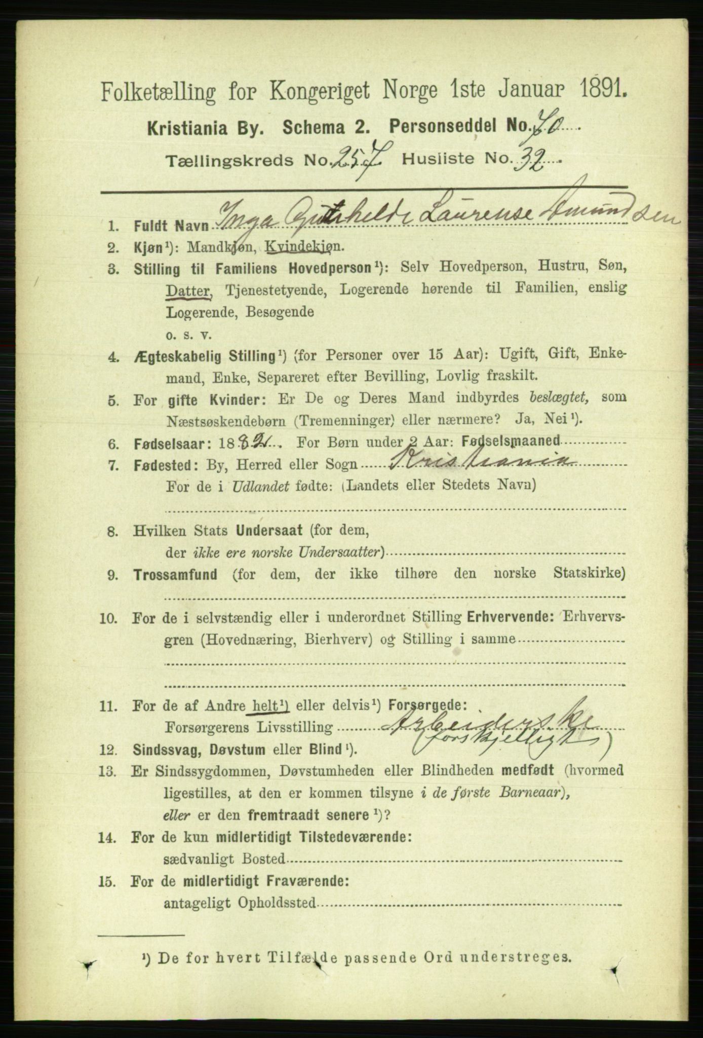 RA, 1891 census for 0301 Kristiania, 1891, p. 156985