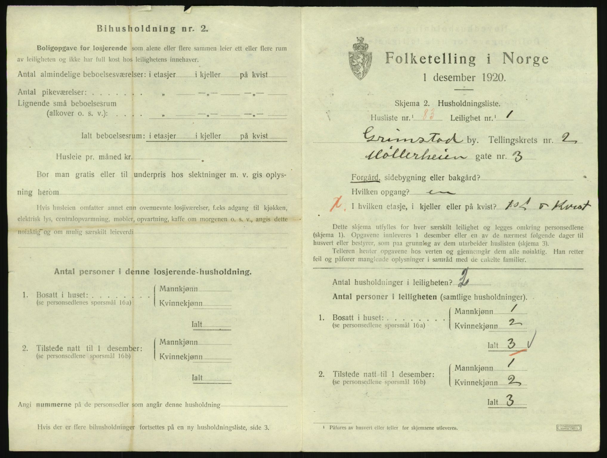 SAK, 1920 census for Grimstad, 1920, p. 1505