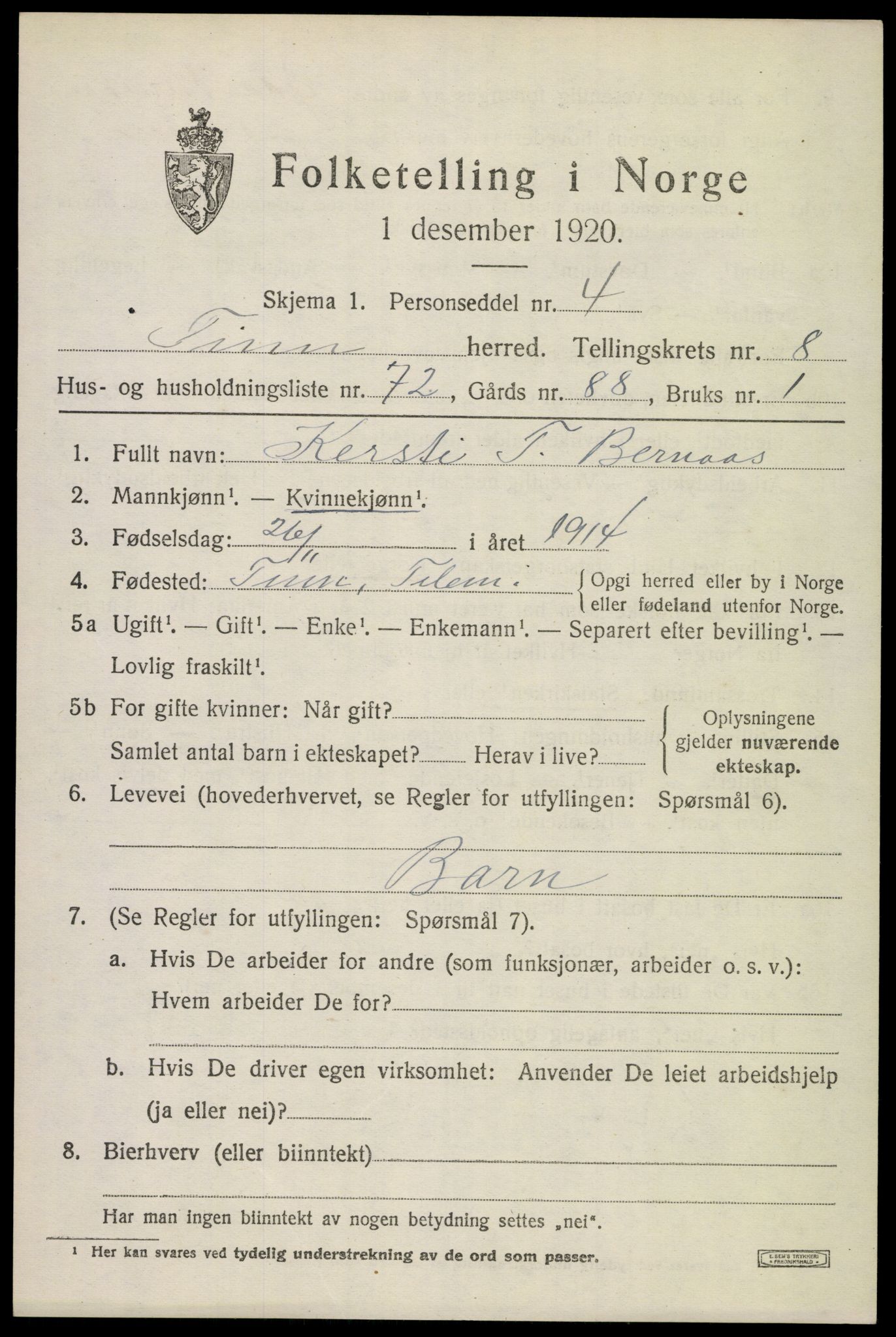 SAKO, 1920 census for Tinn, 1920, p. 5780