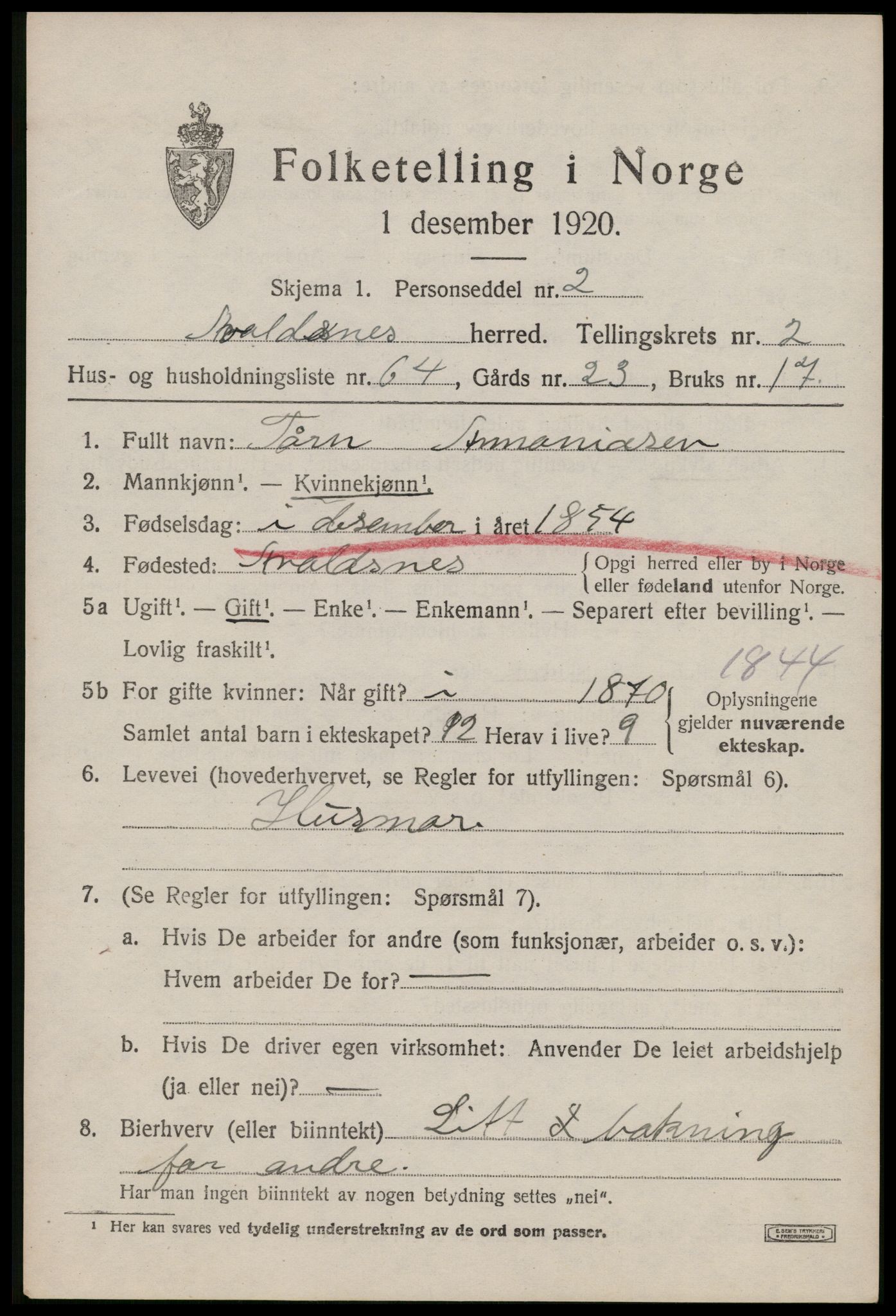 SAST, 1920 census for Avaldsnes, 1920, p. 2633