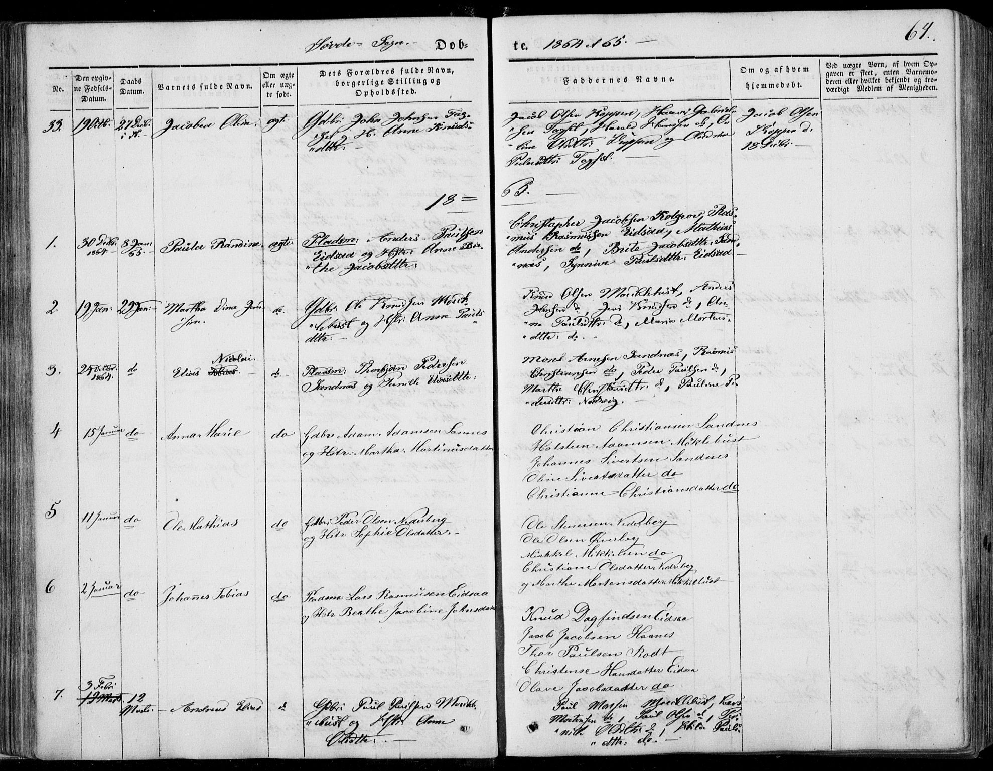 Ministerialprotokoller, klokkerbøker og fødselsregistre - Møre og Romsdal, SAT/A-1454/502/L0023: Parish register (official) no. 502A01, 1844-1873, p. 64