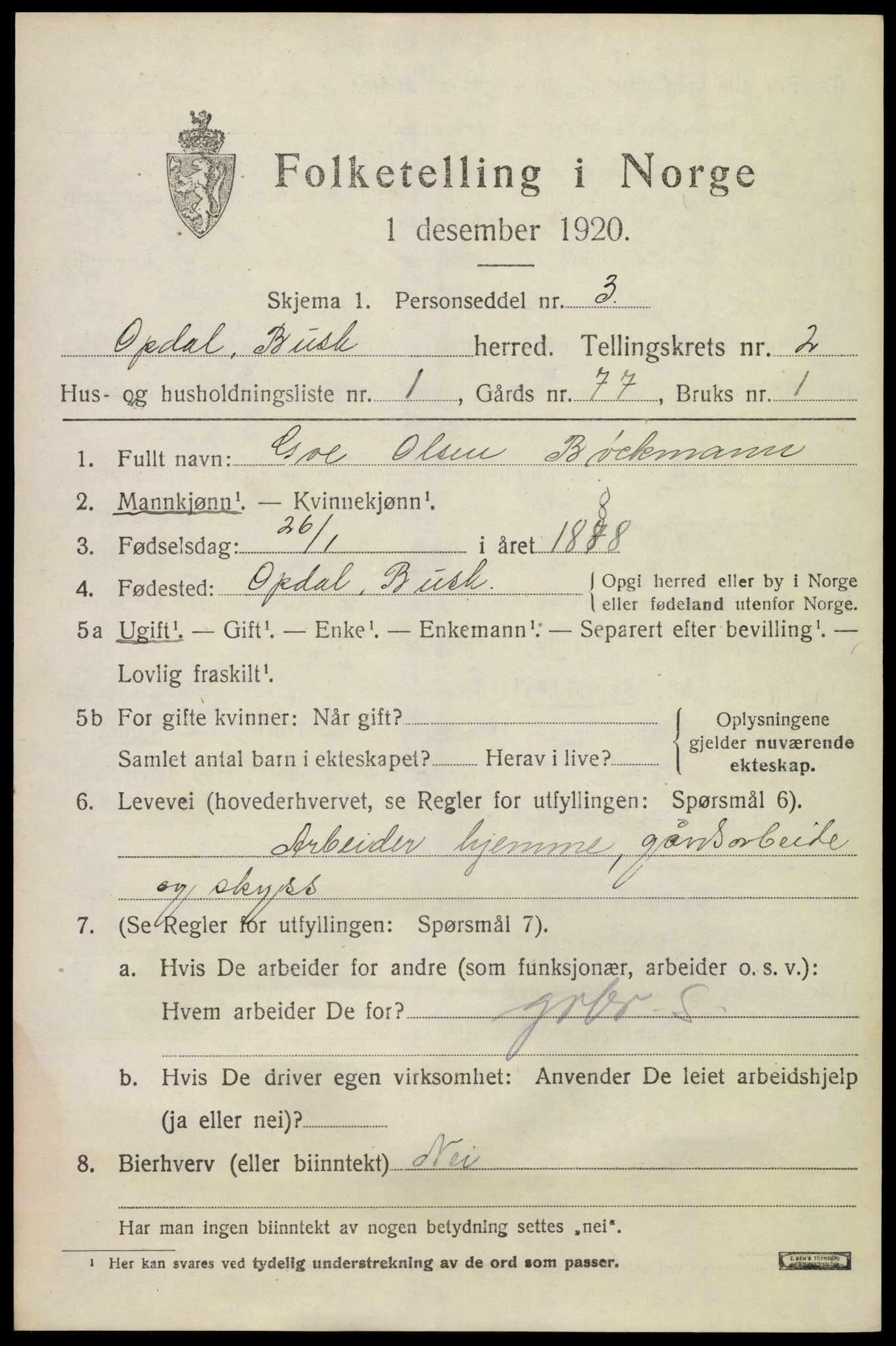 SAKO, 1920 census for Uvdal, 1920, p. 777