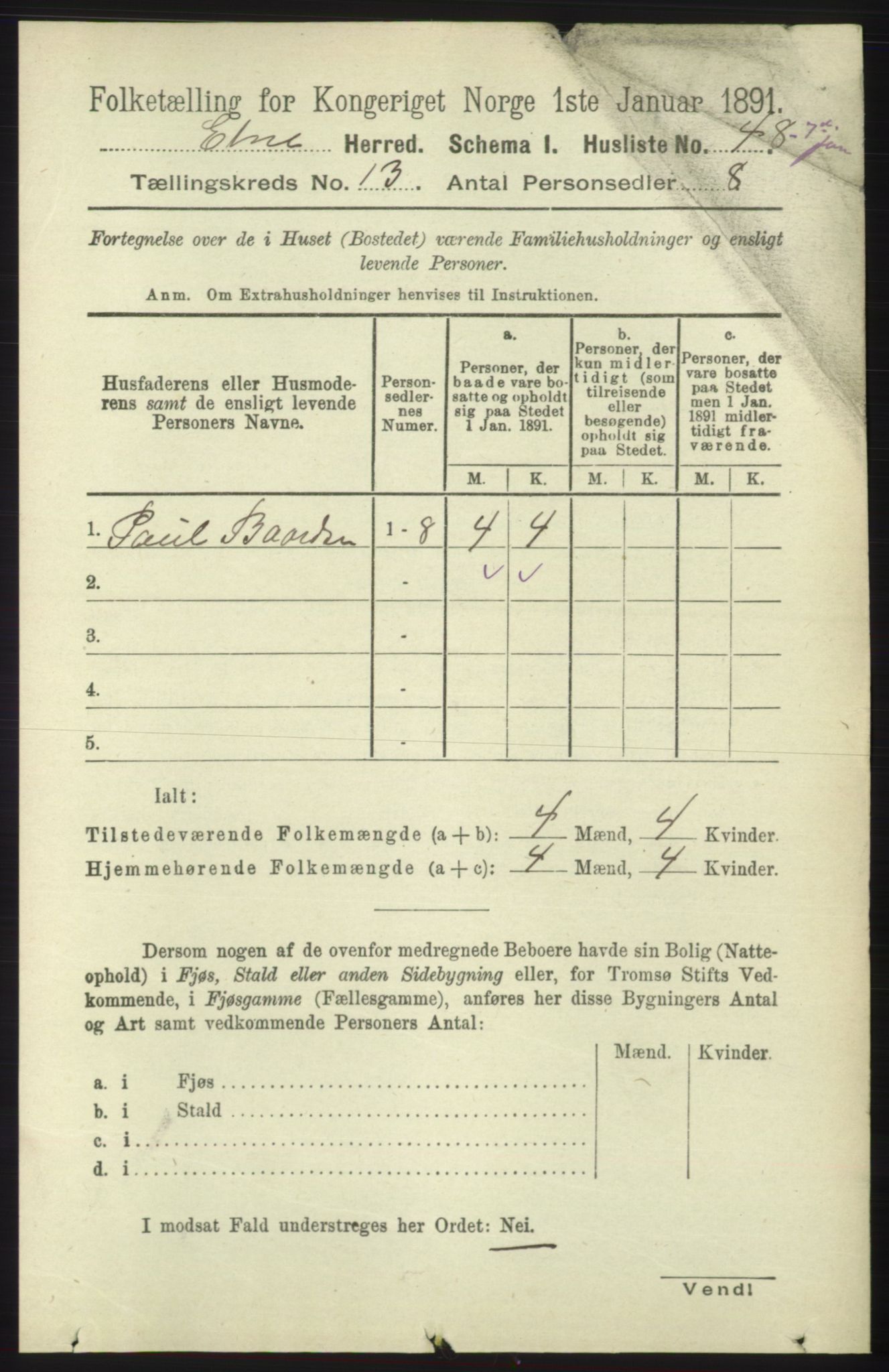 RA, 1891 census for 1211 Etne, 1891, p. 2736