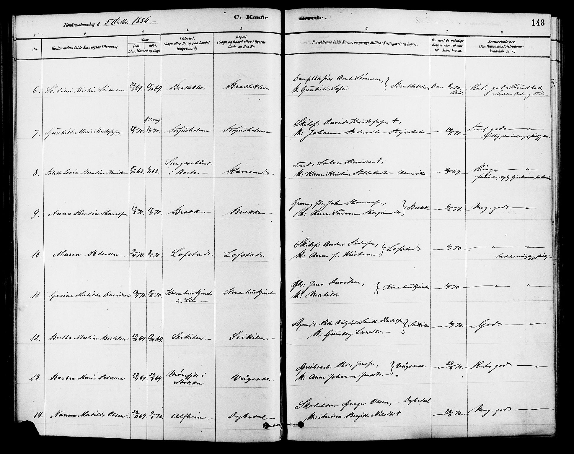 Tromøy sokneprestkontor, AV/SAK-1111-0041/F/Fa/L0009: Parish register (official) no. A 9, 1878-1896, p. 143