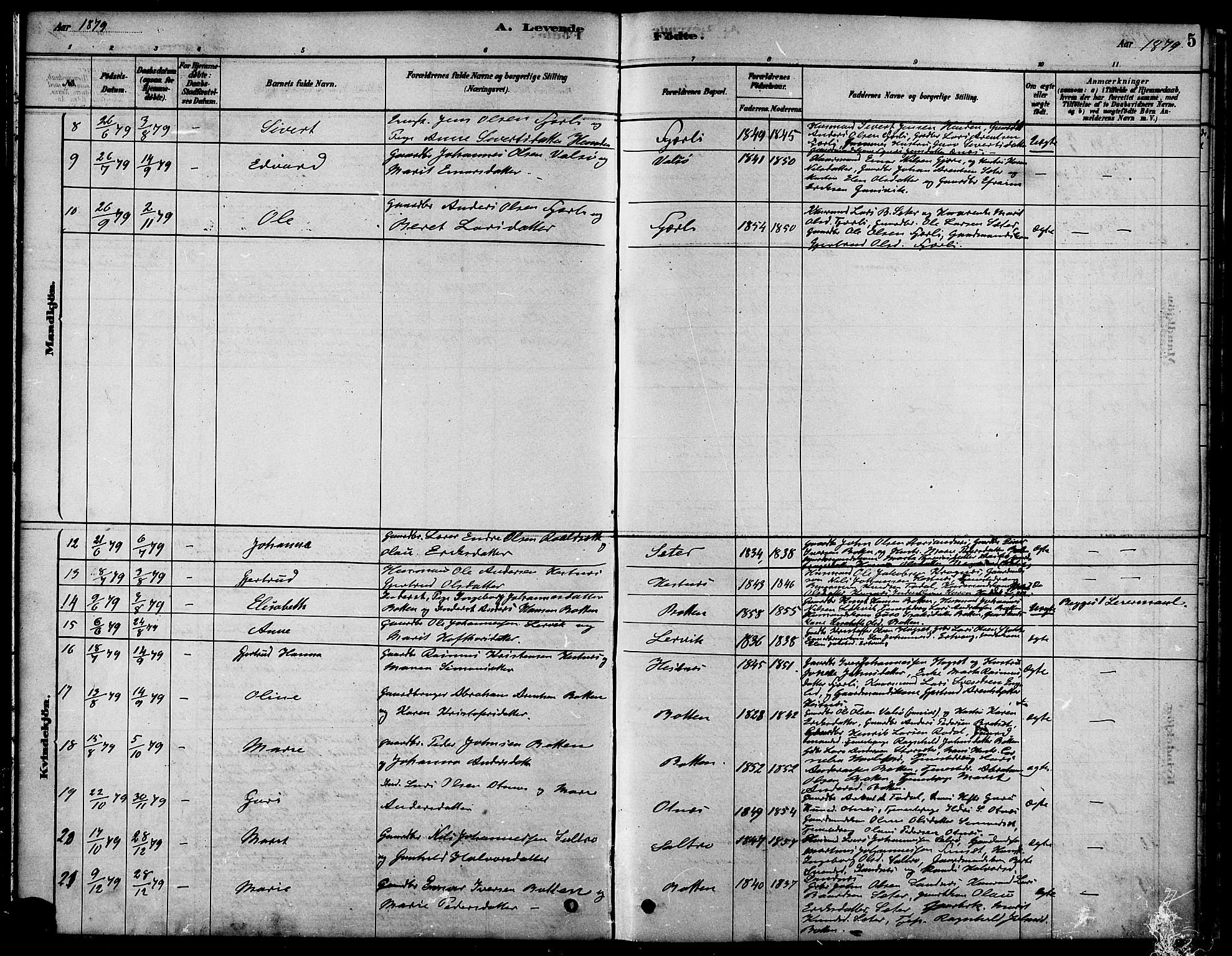 Ministerialprotokoller, klokkerbøker og fødselsregistre - Møre og Romsdal, SAT/A-1454/580/L0924: Parish register (official) no. 580A01, 1878-1887, p. 5