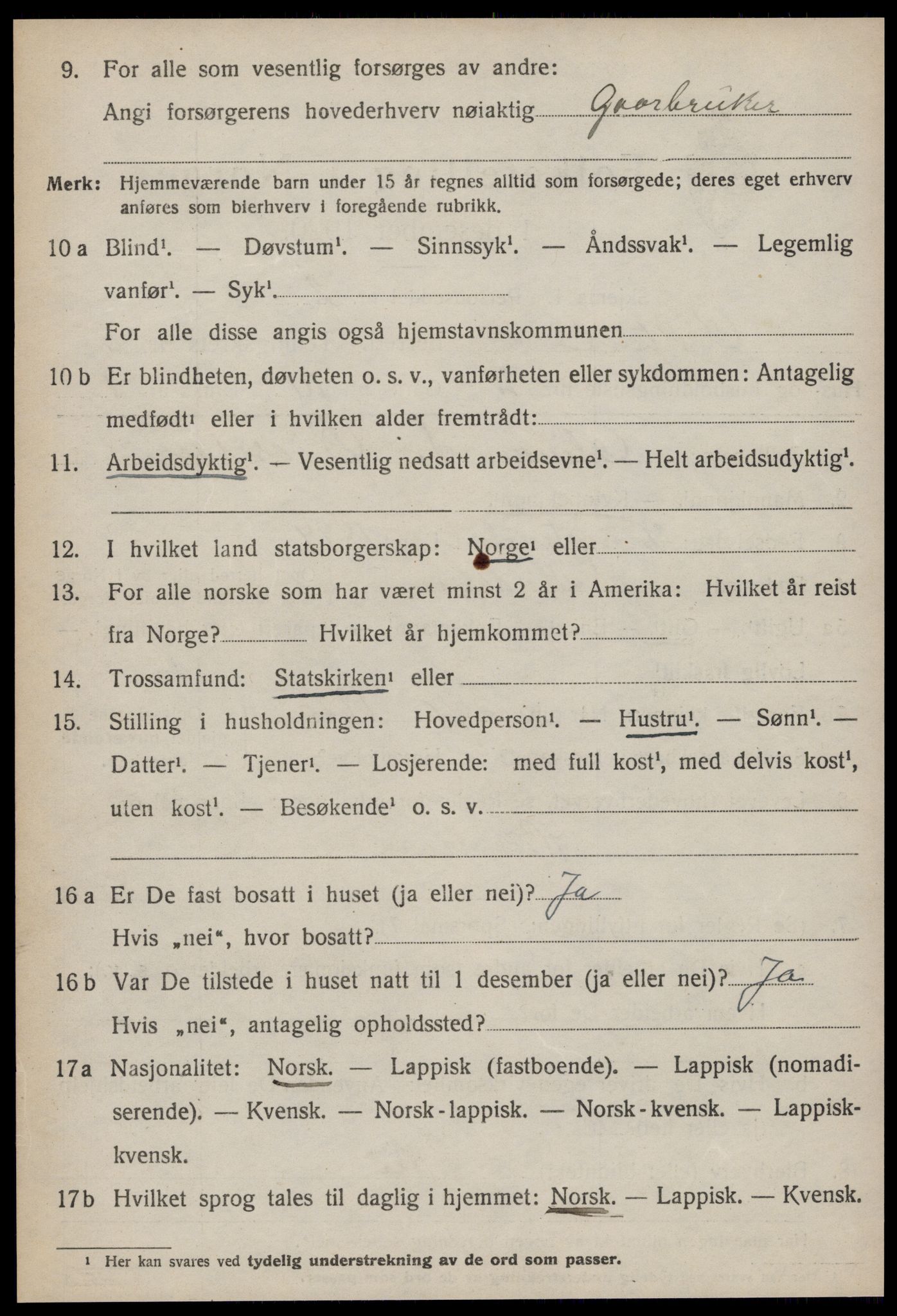 SAT, 1920 census for Orkland, 1920, p. 4033