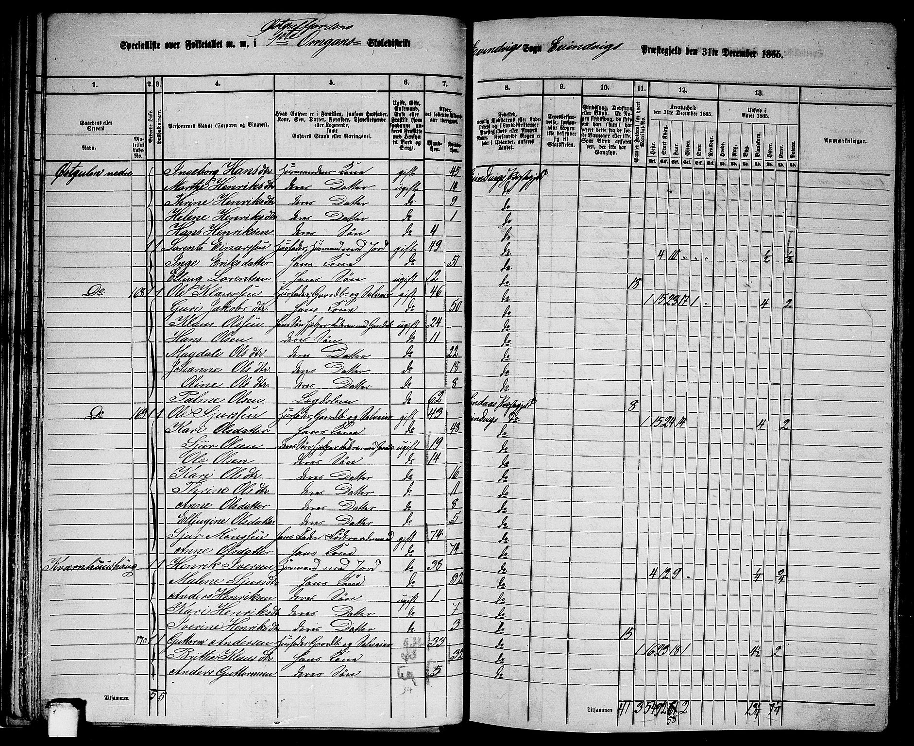 RA, 1865 census for Eivindvik, 1865, p. 42