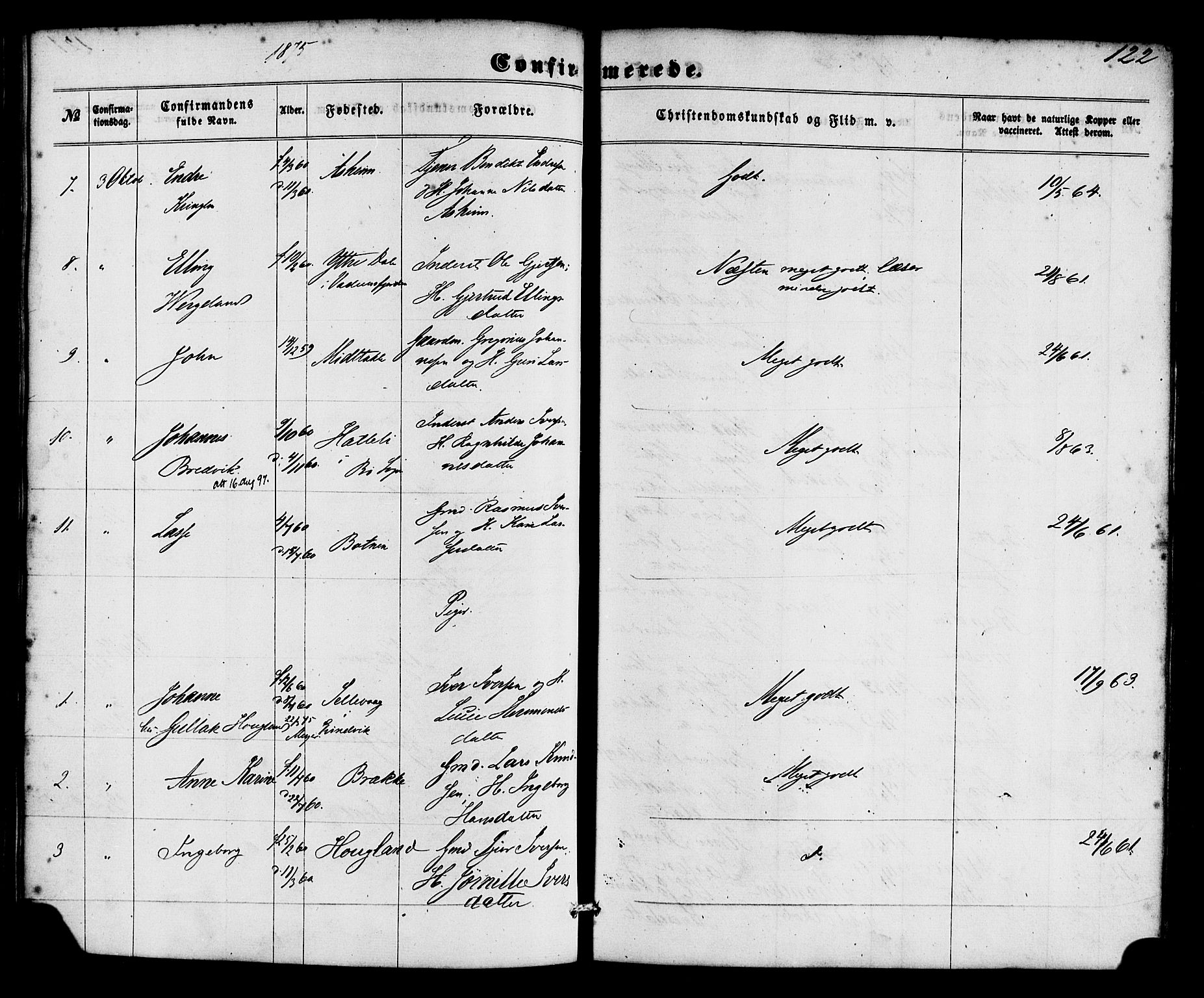 Gulen sokneprestembete, SAB/A-80201/H/Haa/Haac/L0001: Parish register (official) no. C 1, 1859-1881, p. 122