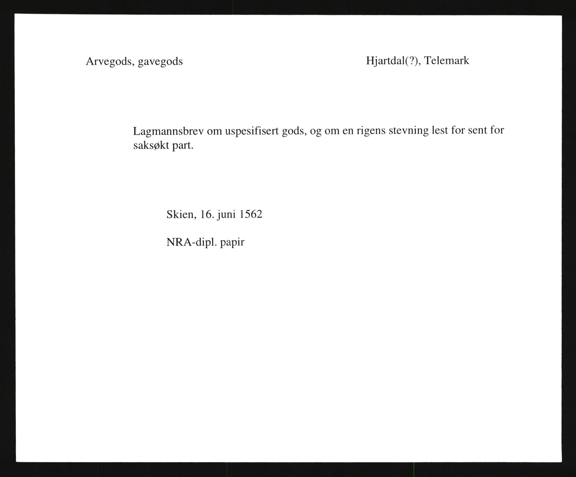 Riksarkivets diplomsamling, AV/RA-EA-5965/F35/F35e/L0021: Registreringssedler Telemark 2, 1400-1700, p. 263