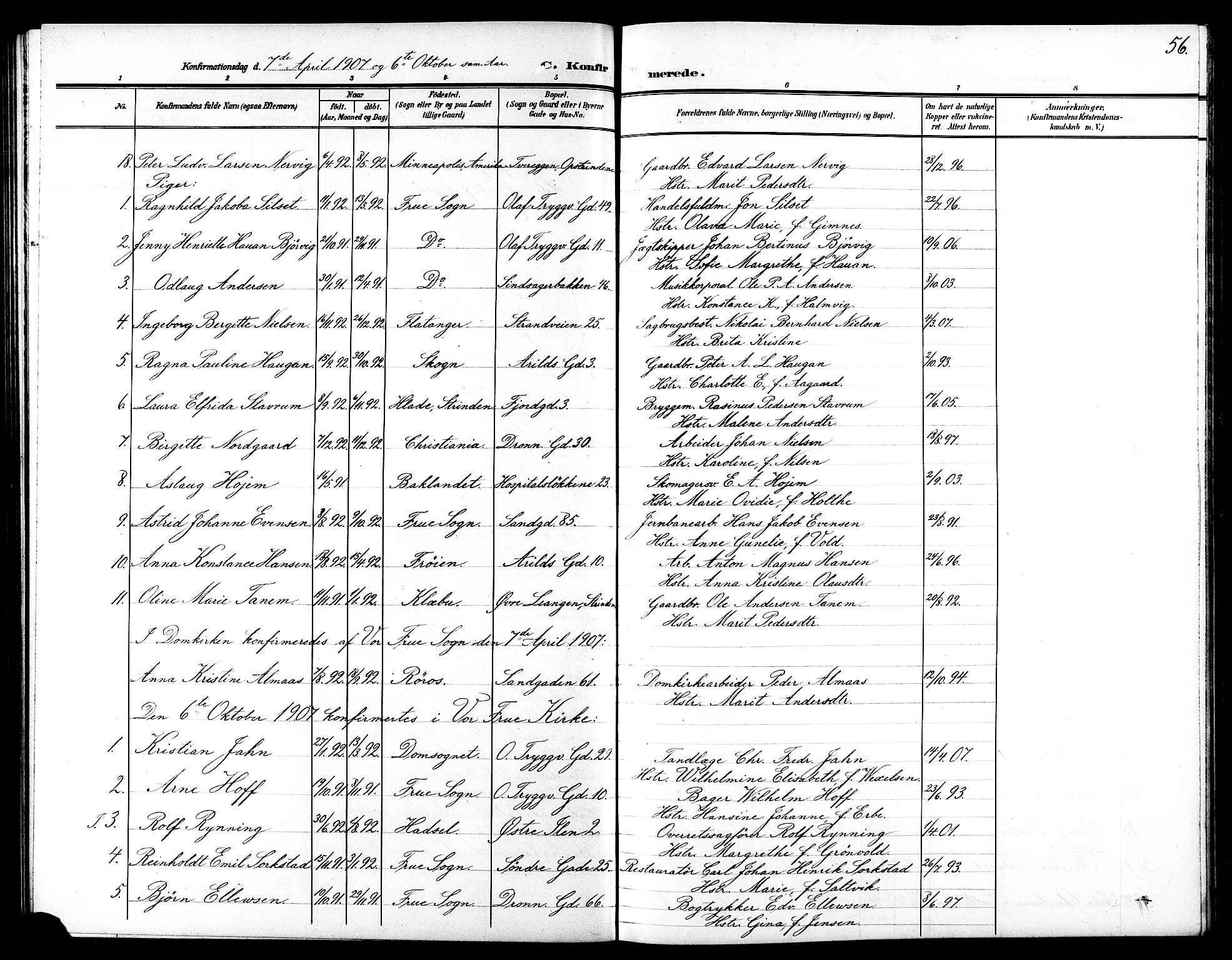 Ministerialprotokoller, klokkerbøker og fødselsregistre - Sør-Trøndelag, SAT/A-1456/602/L0146: Parish register (copy) no. 602C14, 1904-1914, p. 56