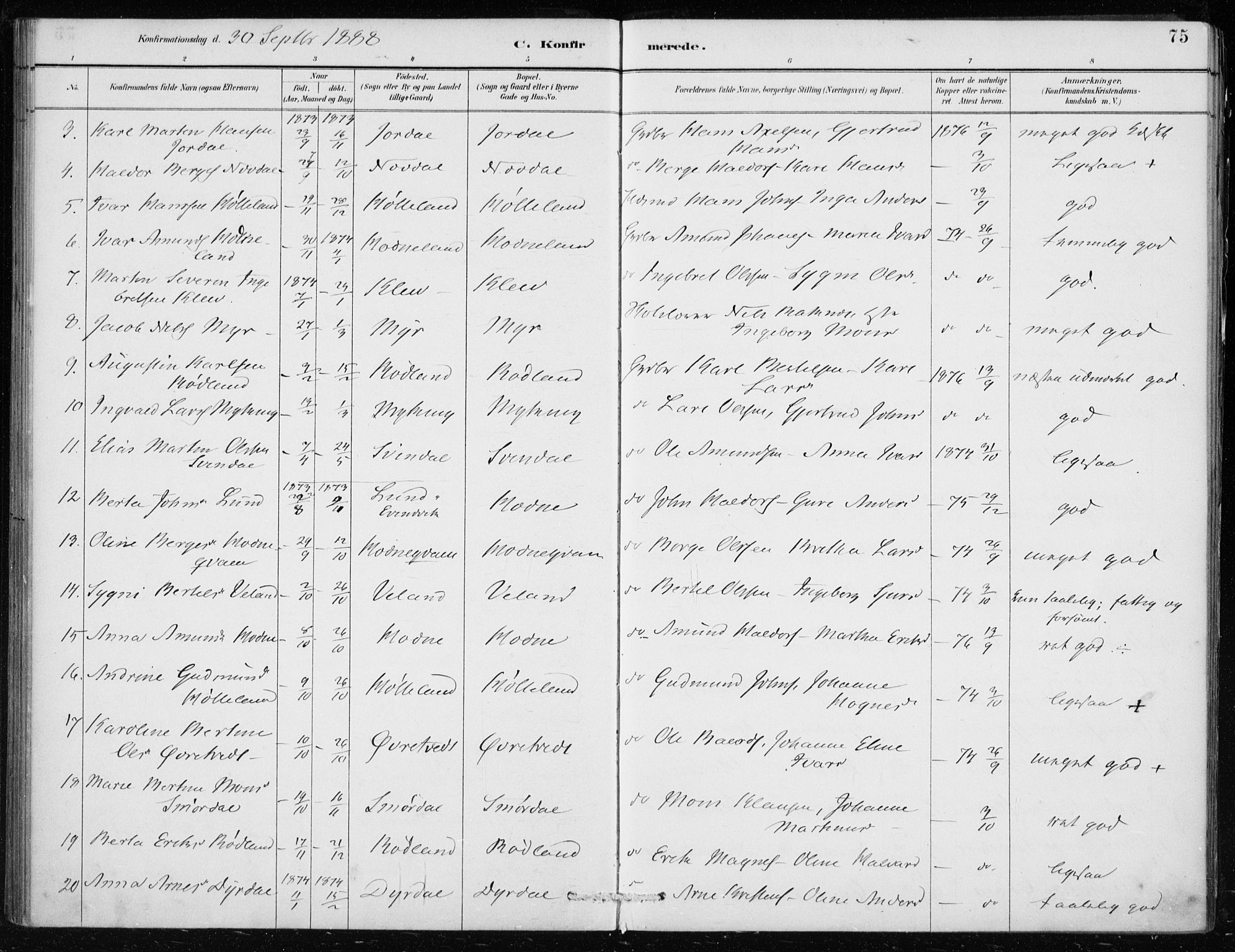 Lindås Sokneprestembete, SAB/A-76701/H/Haa: Parish register (official) no. F  1, 1886-1897, p. 75