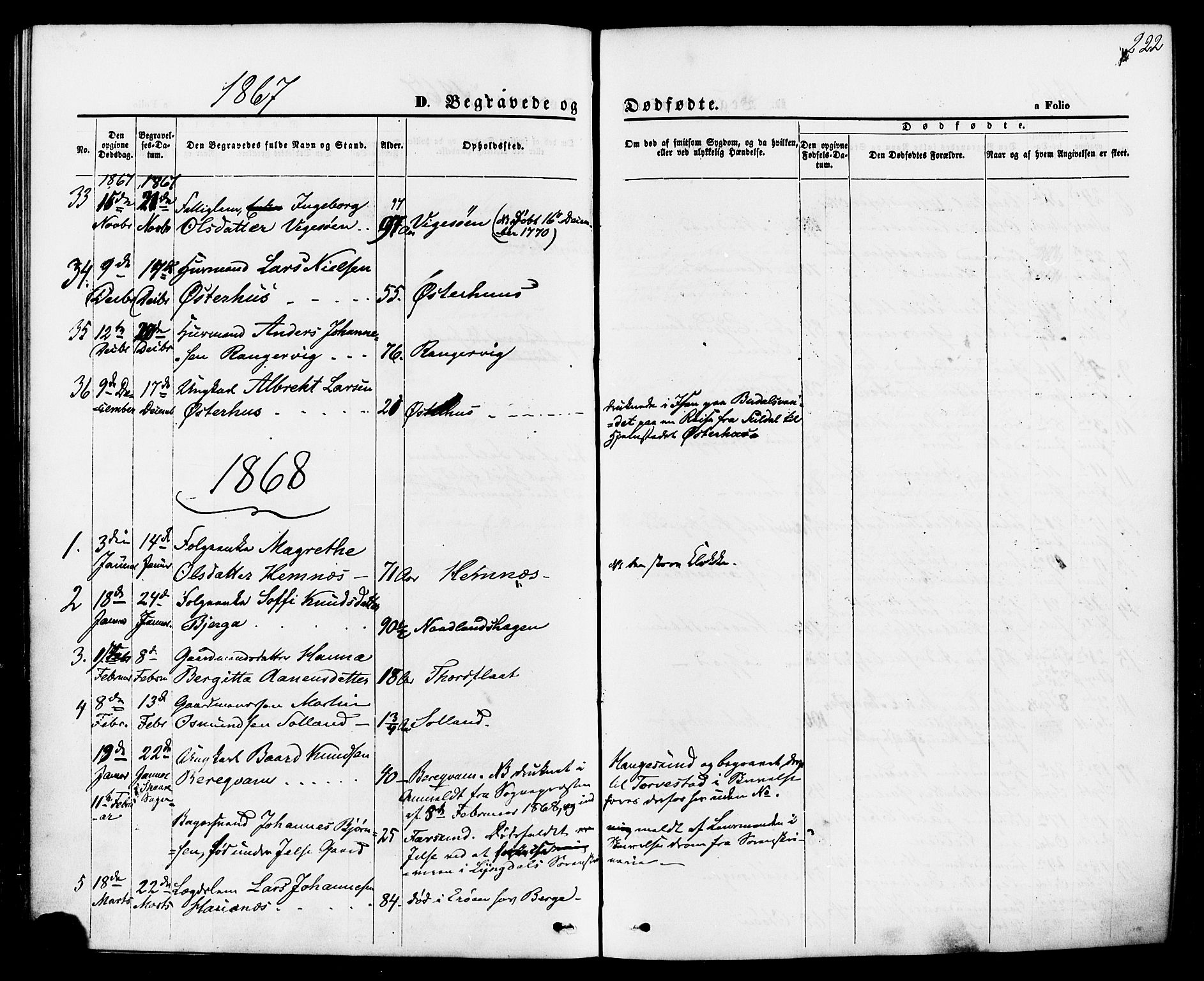 Jelsa sokneprestkontor, SAST/A-101842/01/IV: Parish register (official) no. A 8, 1867-1883, p. 222