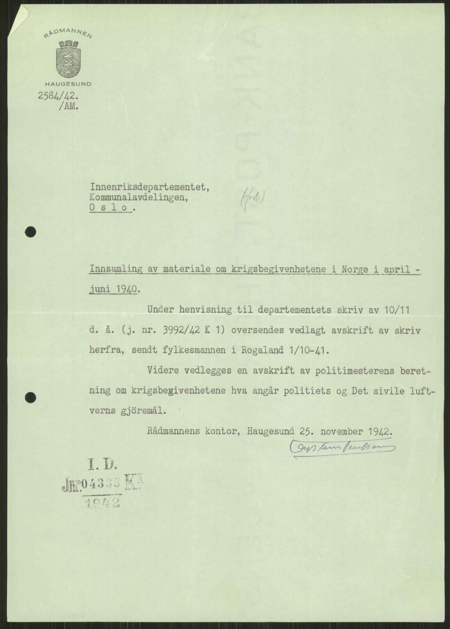 Forsvaret, Forsvarets krigshistoriske avdeling, AV/RA-RAFA-2017/Y/Ya/L0015: II-C-11-31 - Fylkesmenn.  Rapporter om krigsbegivenhetene 1940., 1940, p. 83