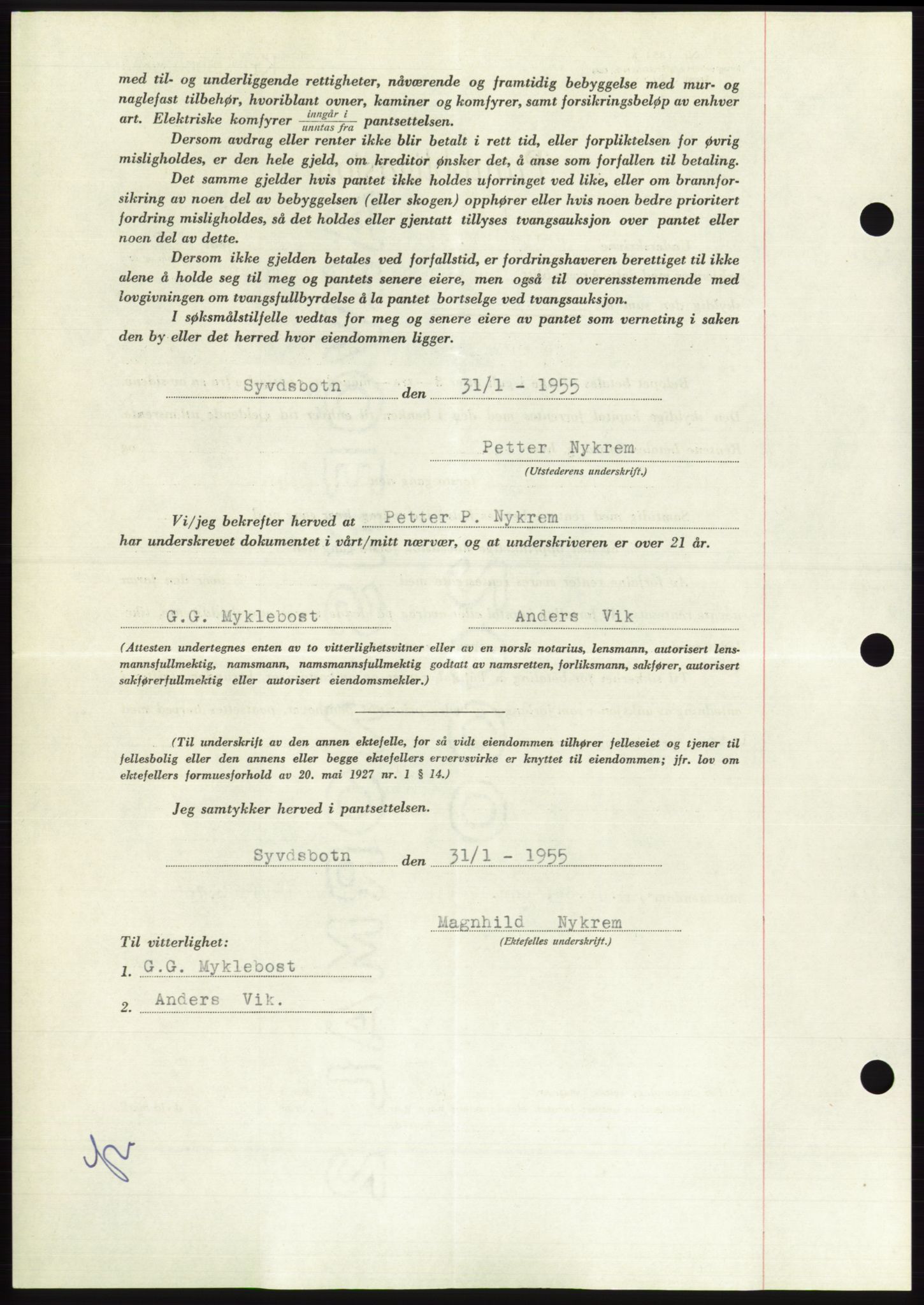 Søre Sunnmøre sorenskriveri, AV/SAT-A-4122/1/2/2C/L0126: Mortgage book no. 14B, 1954-1955, Diary no: : 320/1955