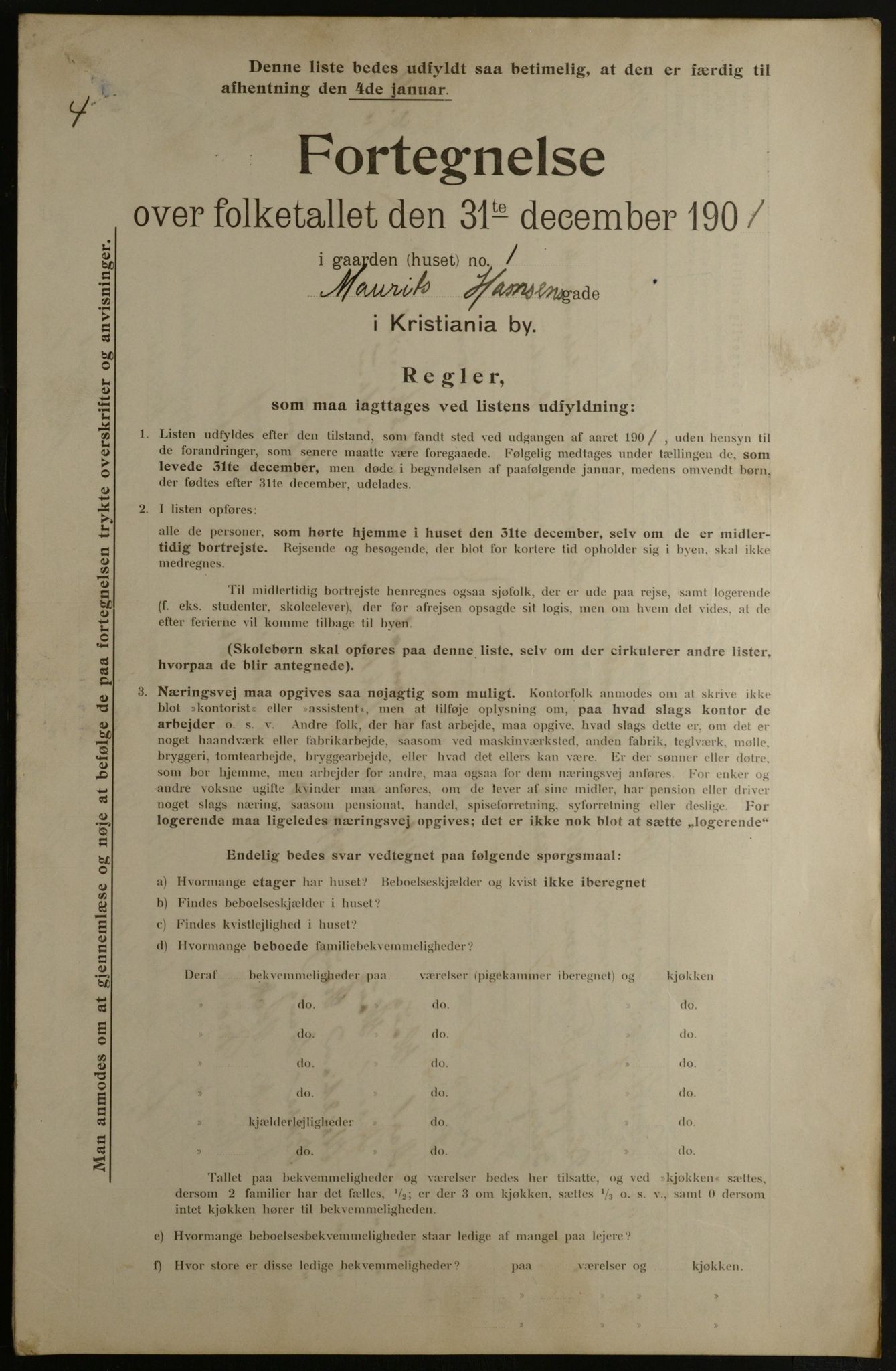 OBA, Municipal Census 1901 for Kristiania, 1901, p. 9992