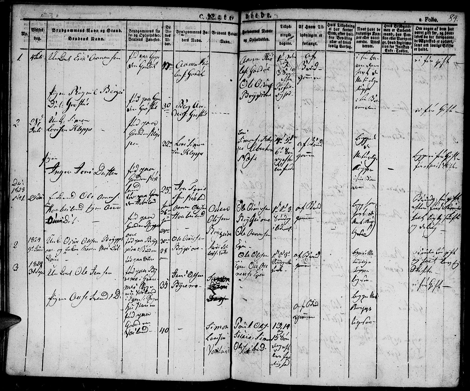 Hægebostad sokneprestkontor, AV/SAK-1111-0024/F/Fa/Fab/L0001: Parish register (official) no. A 1, 1823-1867, p. 84