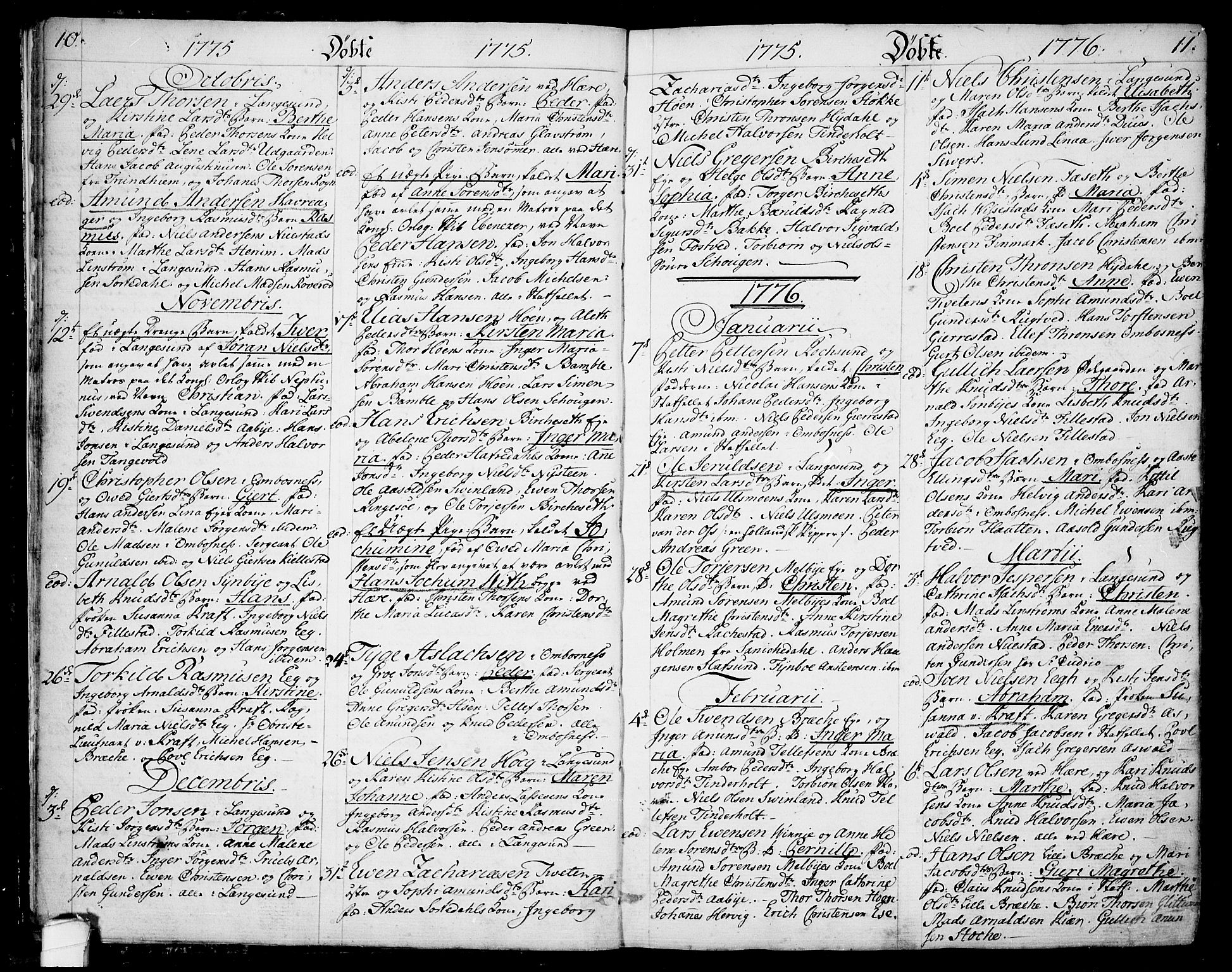 Bamble kirkebøker, SAKO/A-253/F/Fa/L0002: Parish register (official) no. I 2, 1775-1814, p. 10-11