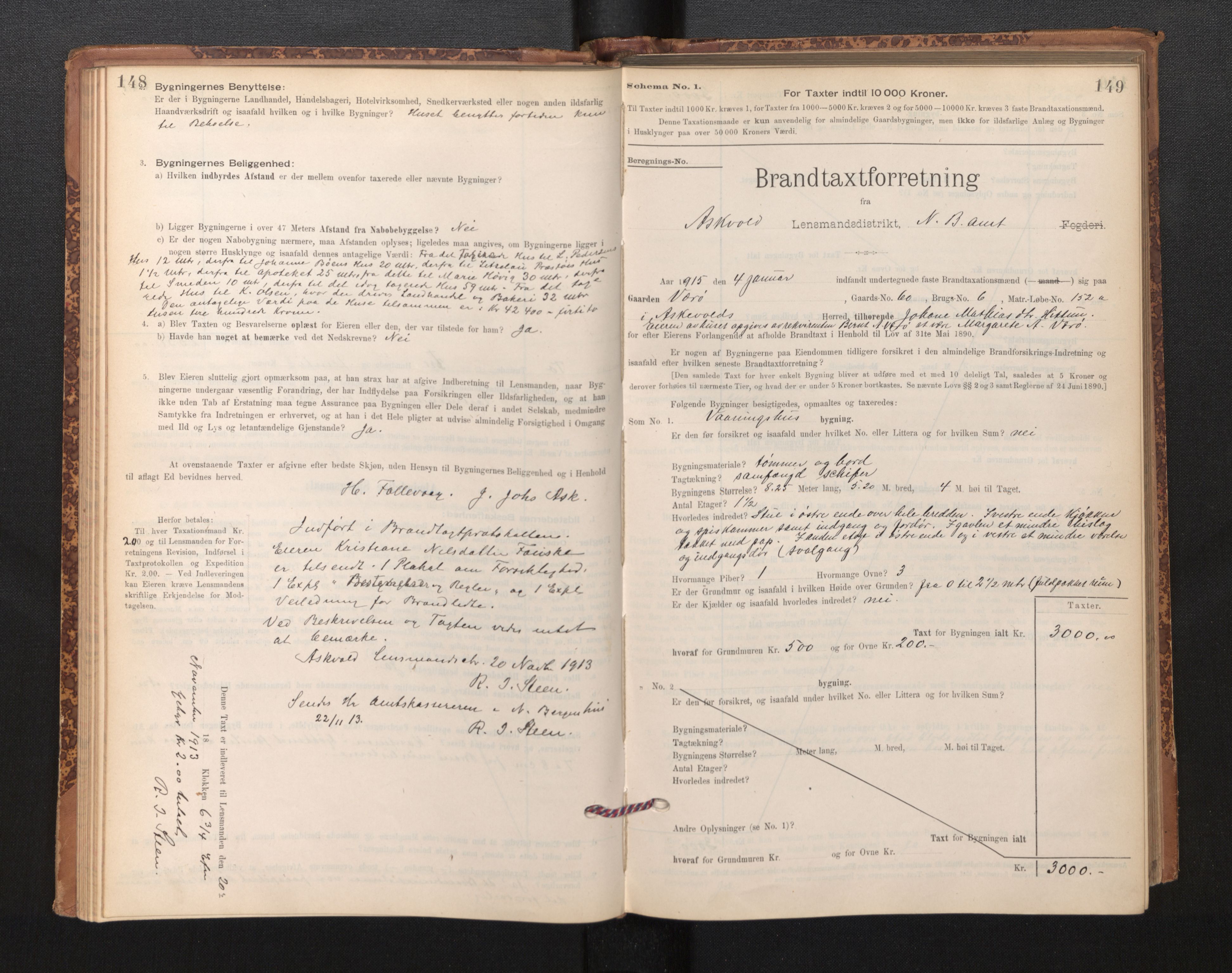 Lensmannen i Askvoll, AV/SAB-A-26301/0012/L0004: Branntakstprotokoll, skjematakst og liste over branntakstmenn, 1895-1932, p. 148-149