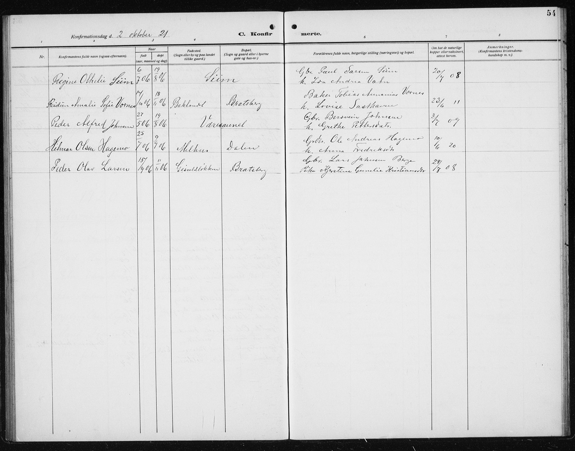 Ministerialprotokoller, klokkerbøker og fødselsregistre - Sør-Trøndelag, SAT/A-1456/608/L0342: Parish register (copy) no. 608C08, 1912-1938, p. 54