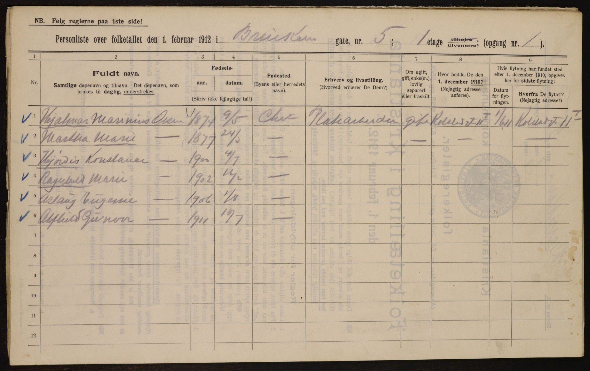 OBA, Municipal Census 1912 for Kristiania, 1912, p. 8637