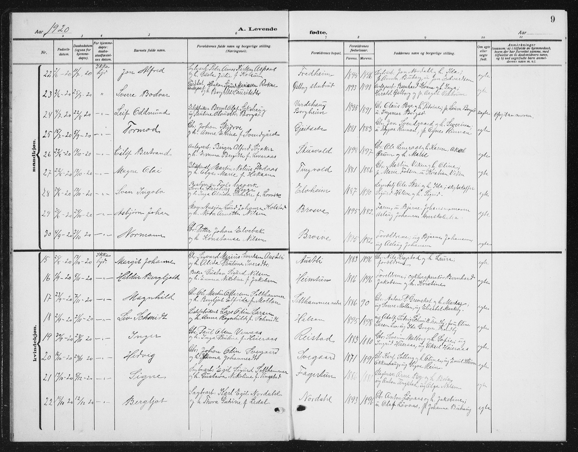 Ministerialprotokoller, klokkerbøker og fødselsregistre - Nord-Trøndelag, SAT/A-1458/721/L0209: Parish register (copy) no. 721C02, 1918-1940, p. 9
