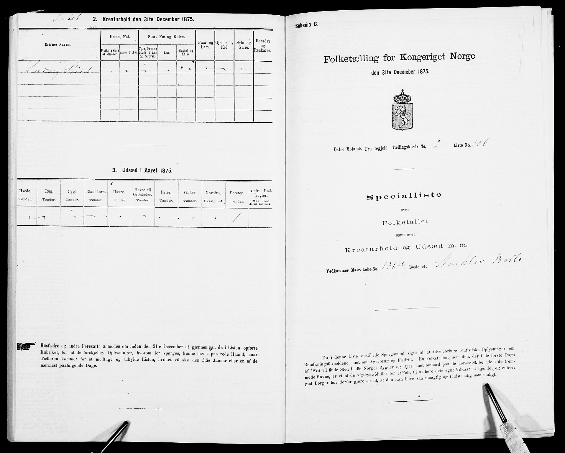 SAK, 1875 census for 0918P Austre Moland, 1875, p. 1088