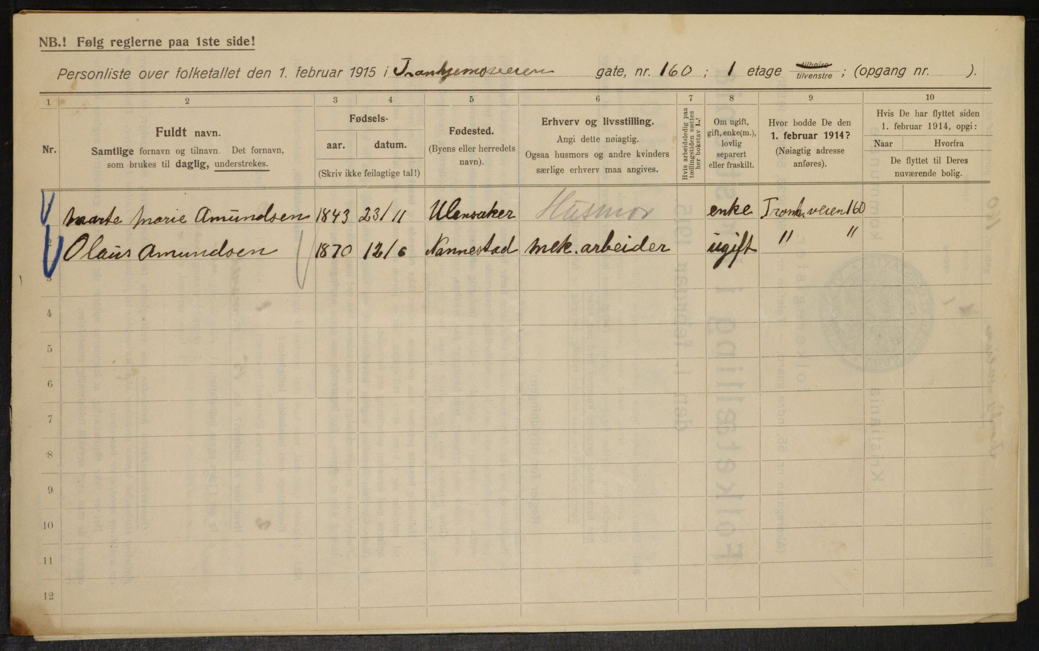 OBA, Municipal Census 1915 for Kristiania, 1915, p. 117526