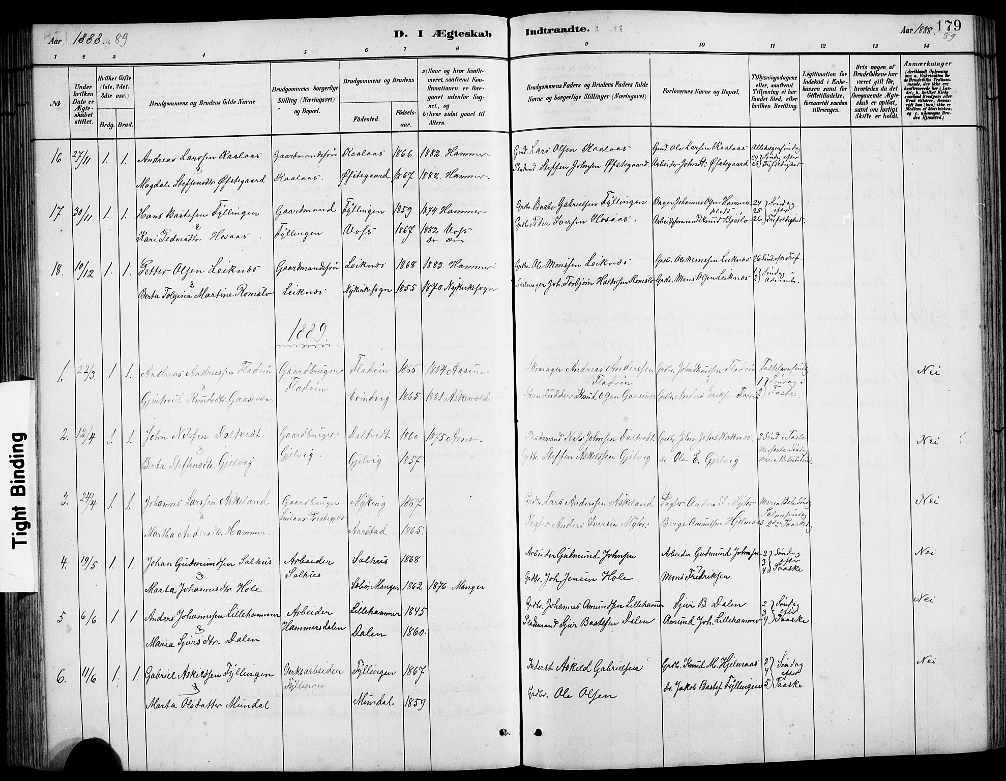 Hamre sokneprestembete, SAB/A-75501/H/Ha/Hab: Parish register (copy) no. B 3, 1881-1898, p. 179