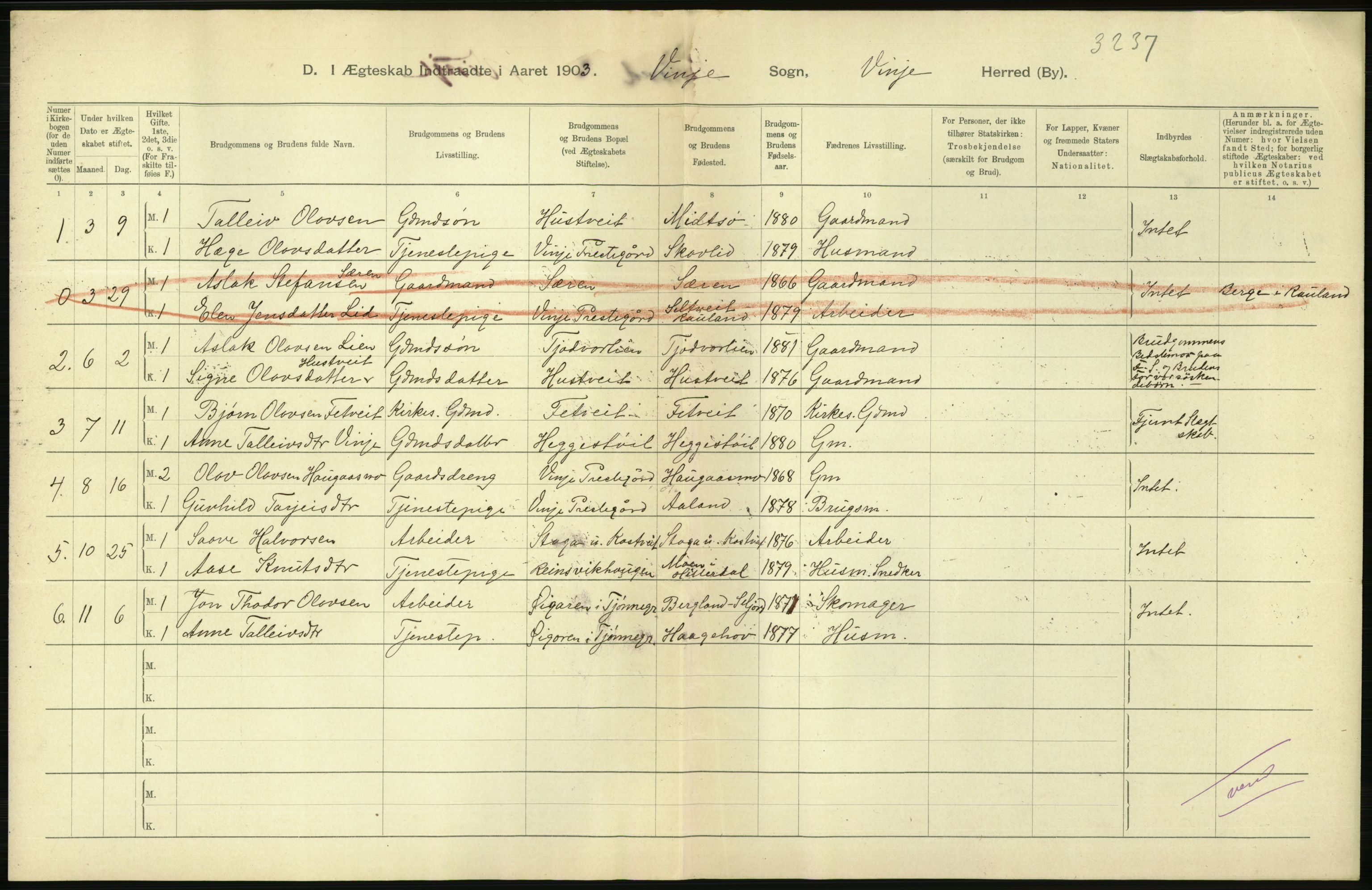 Statistisk sentralbyrå, Sosiodemografiske emner, Befolkning, AV/RA-S-2228/D/Df/Dfa/Dfaa/L0009: Bratsberg amt: Fødte, gifte, døde, 1903, p. 362