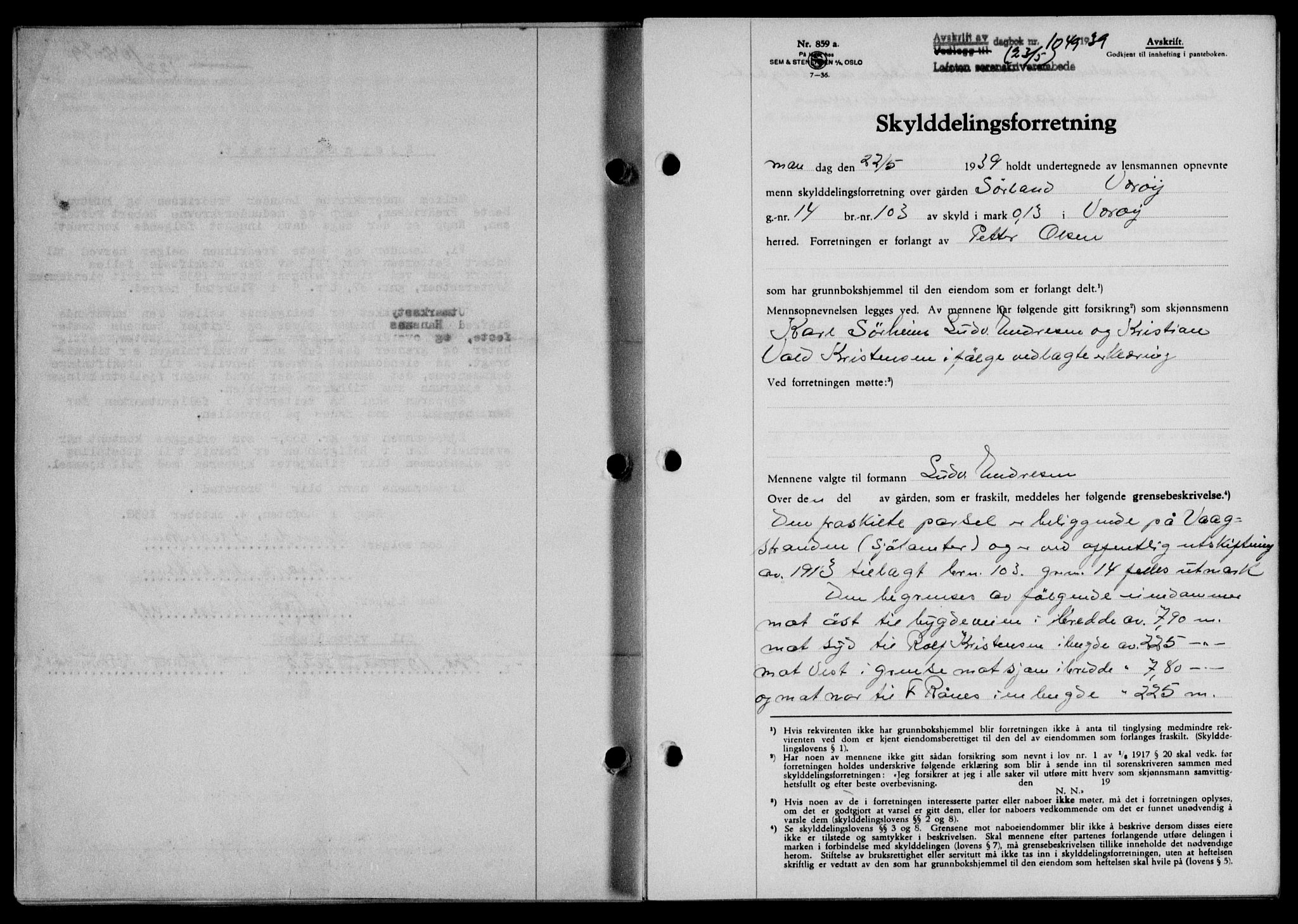 Lofoten sorenskriveri, SAT/A-0017/1/2/2C/L0005a: Mortgage book no. 5a, 1939-1939, Diary no: : 1049/1939